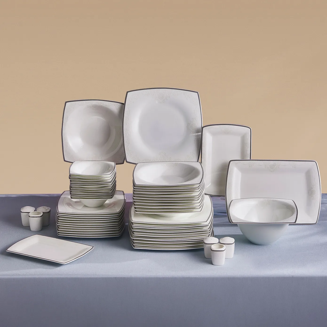 Karaca Fine Pearl Neklus 58-Piece Dinner Set for 12 People, Gold