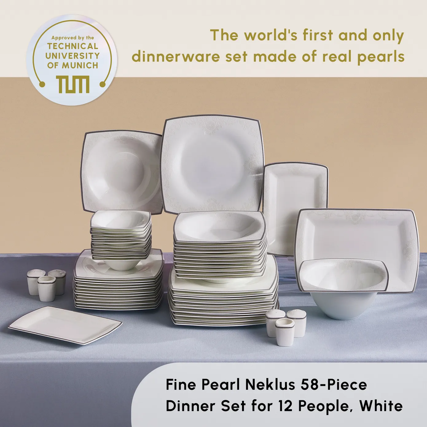 Karaca Fine Pearl Neklus 58-Piece Dinner Set for 12 People, Gold - Image 3