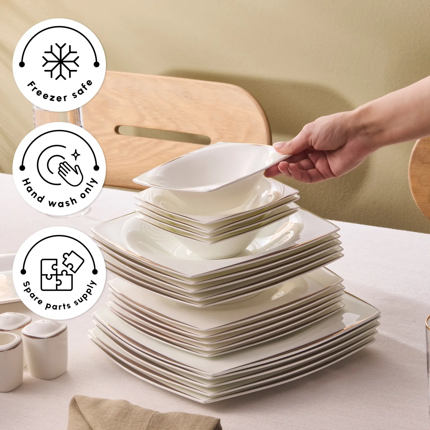 Karaca Fine Pearl New Agate 58-Piece Dinner Set for 12 People, White Gold - Image 6