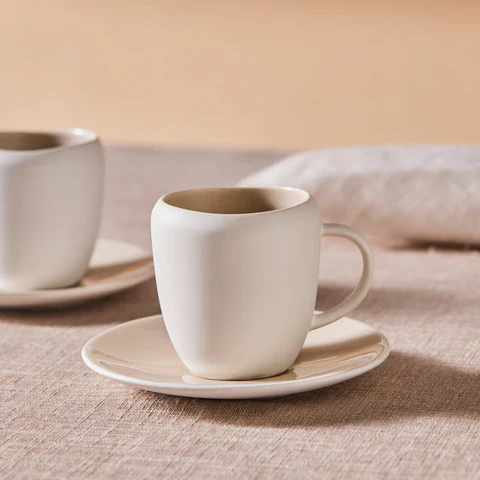 Karaca Earth Collection New Cupid Reactive Glaze Espresso Turkish Coffee Cup Set, 90ml, Single Person, Beige White - Image 4