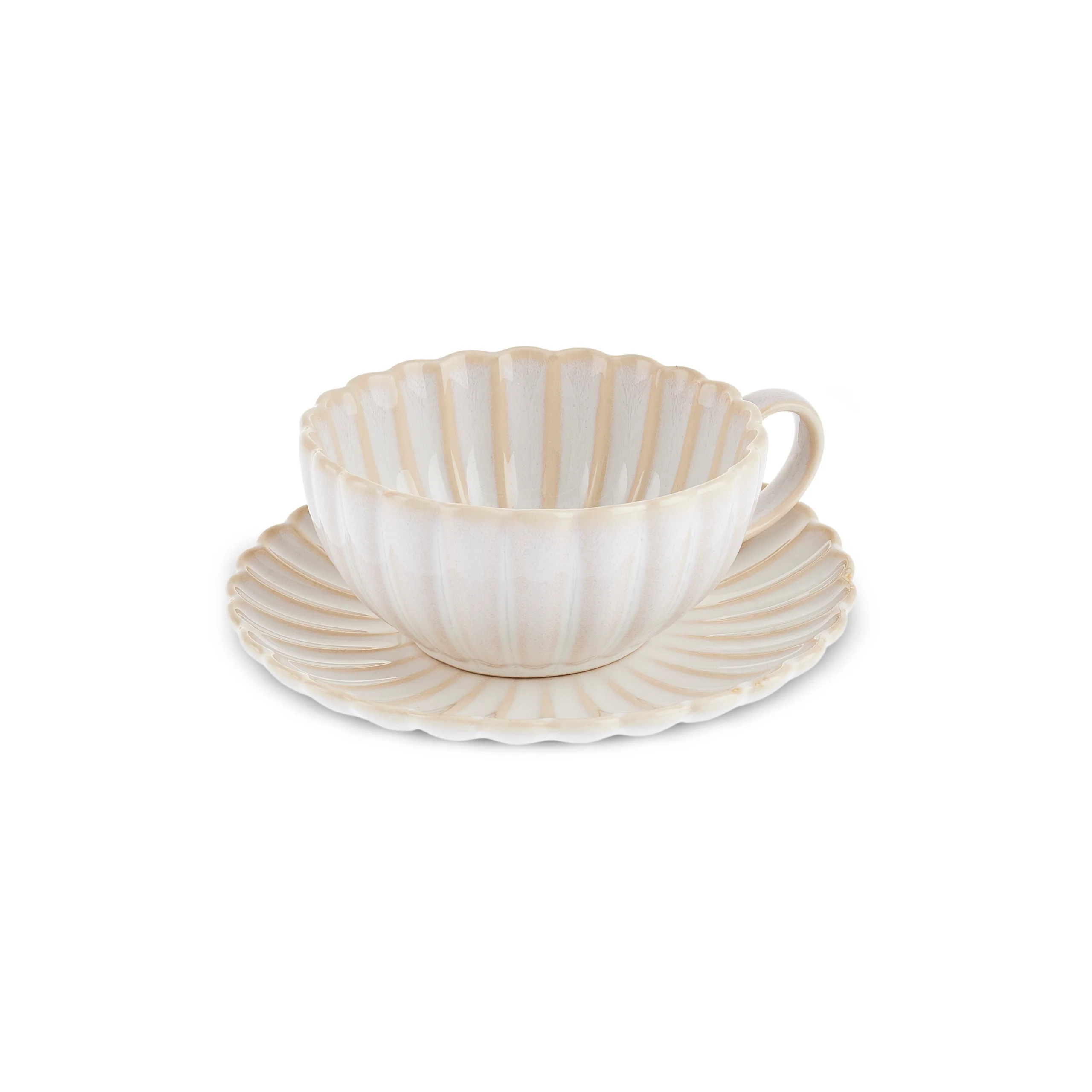 Karaca New Daisy Stoneware Glass Tea Cup and Saucer, 250ml, White - Image 6