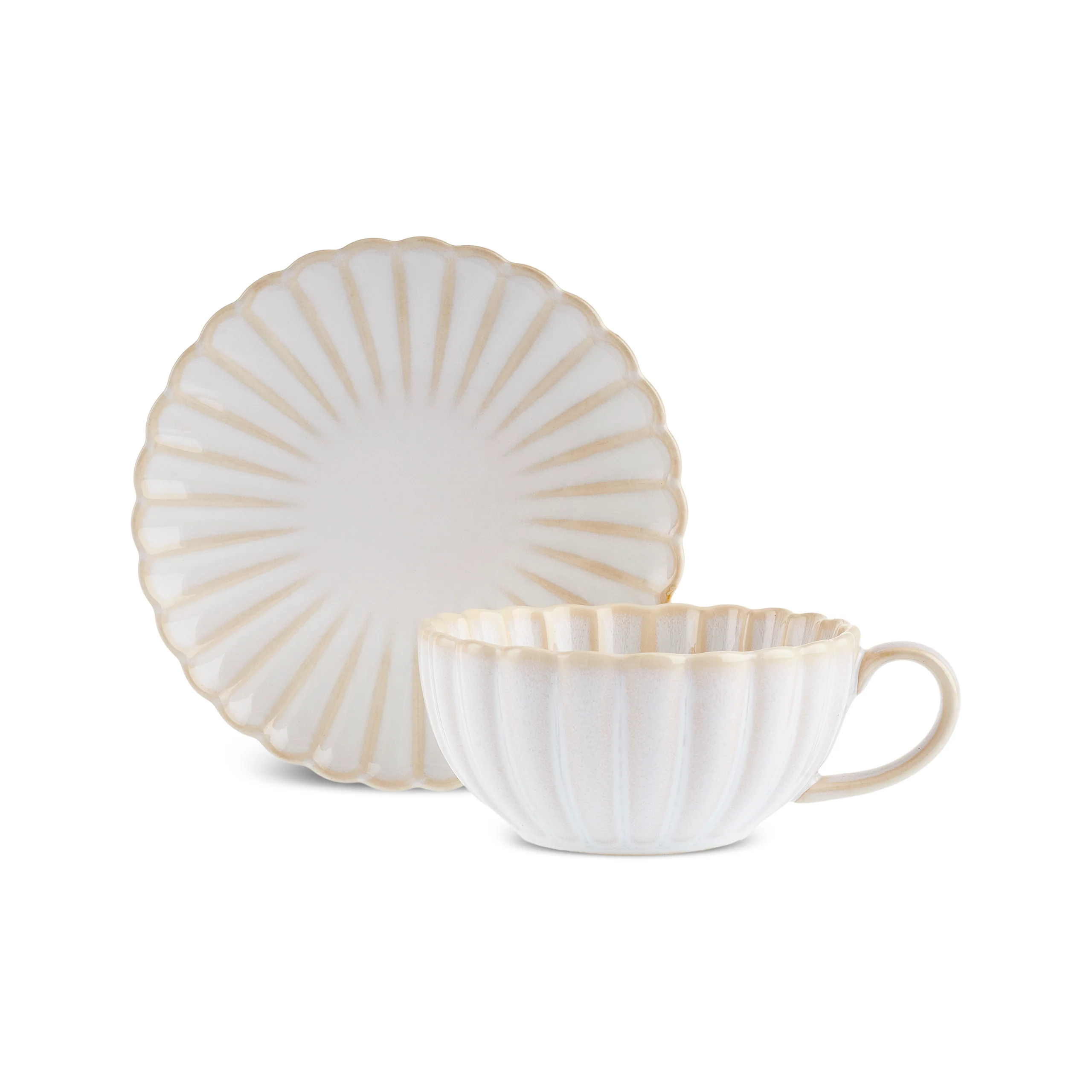 Karaca New Daisy Stoneware Glass Tea Cup and Saucer, 250ml, White - Image 8