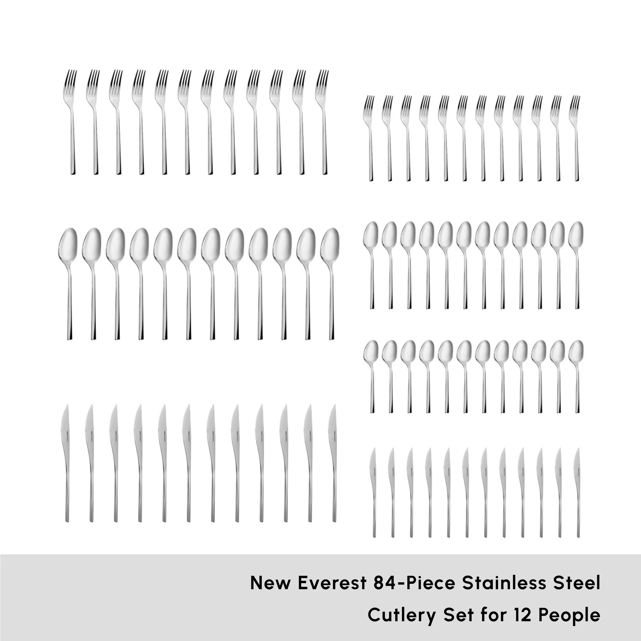 Karaca New Everest 84-Piece Stainless Steel Cutlery Set for 12 People, Silver - Image 2