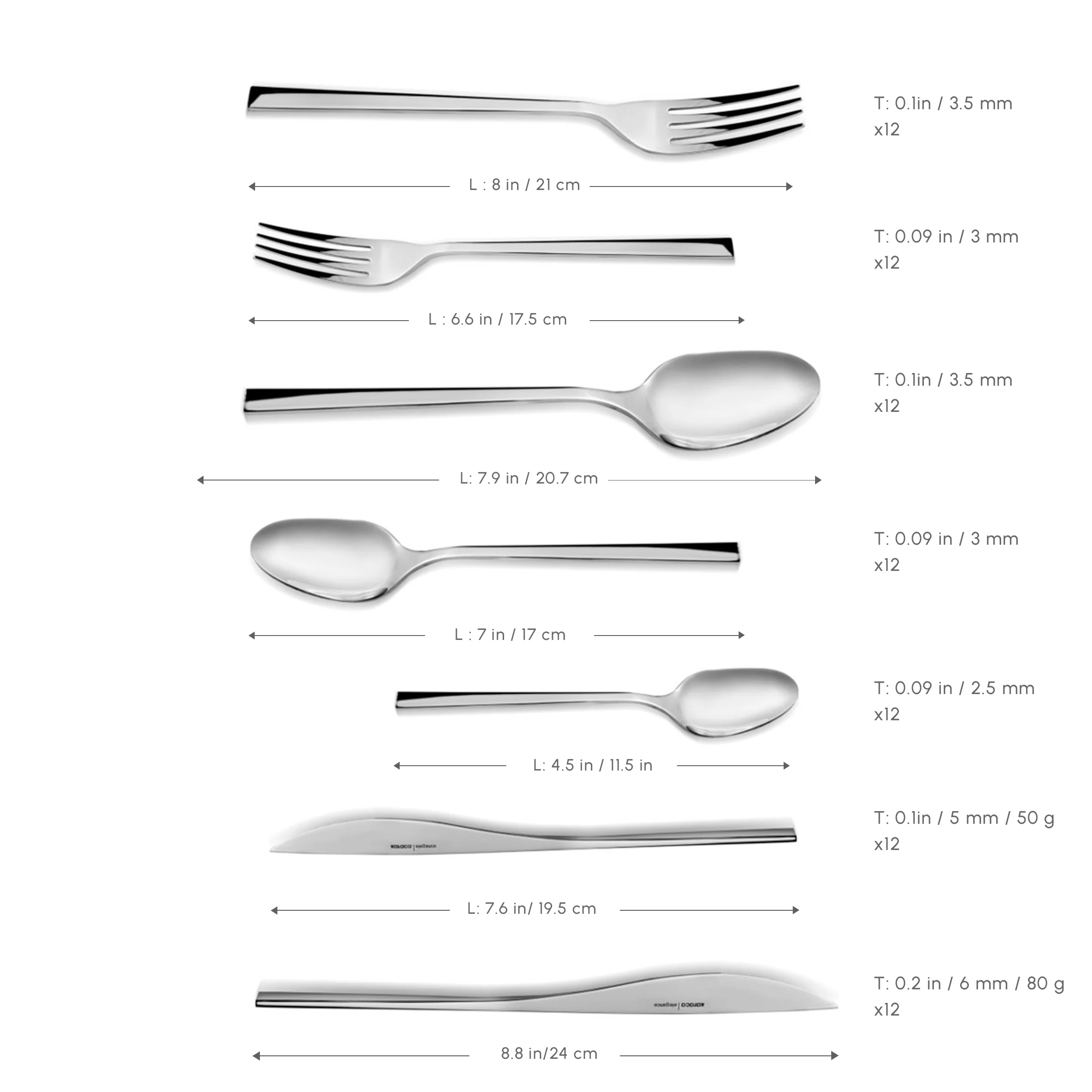Karaca New Everest 84-Piece Stainless Steel Cutlery Set for 12 People, Silver - Image 3