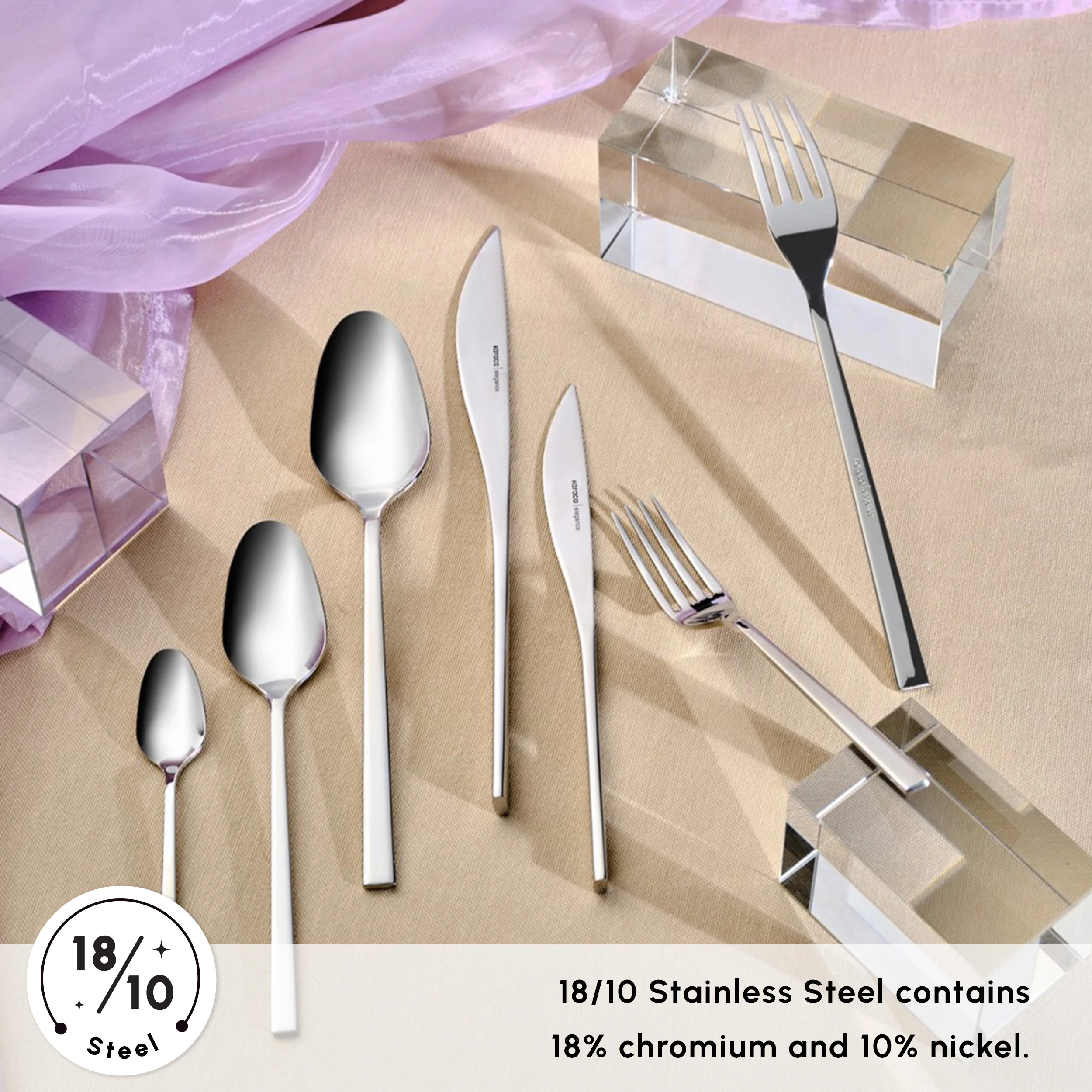 Karaca New Everest 84-Piece Stainless Steel Cutlery Set for 12 People, Silver - Image 4
