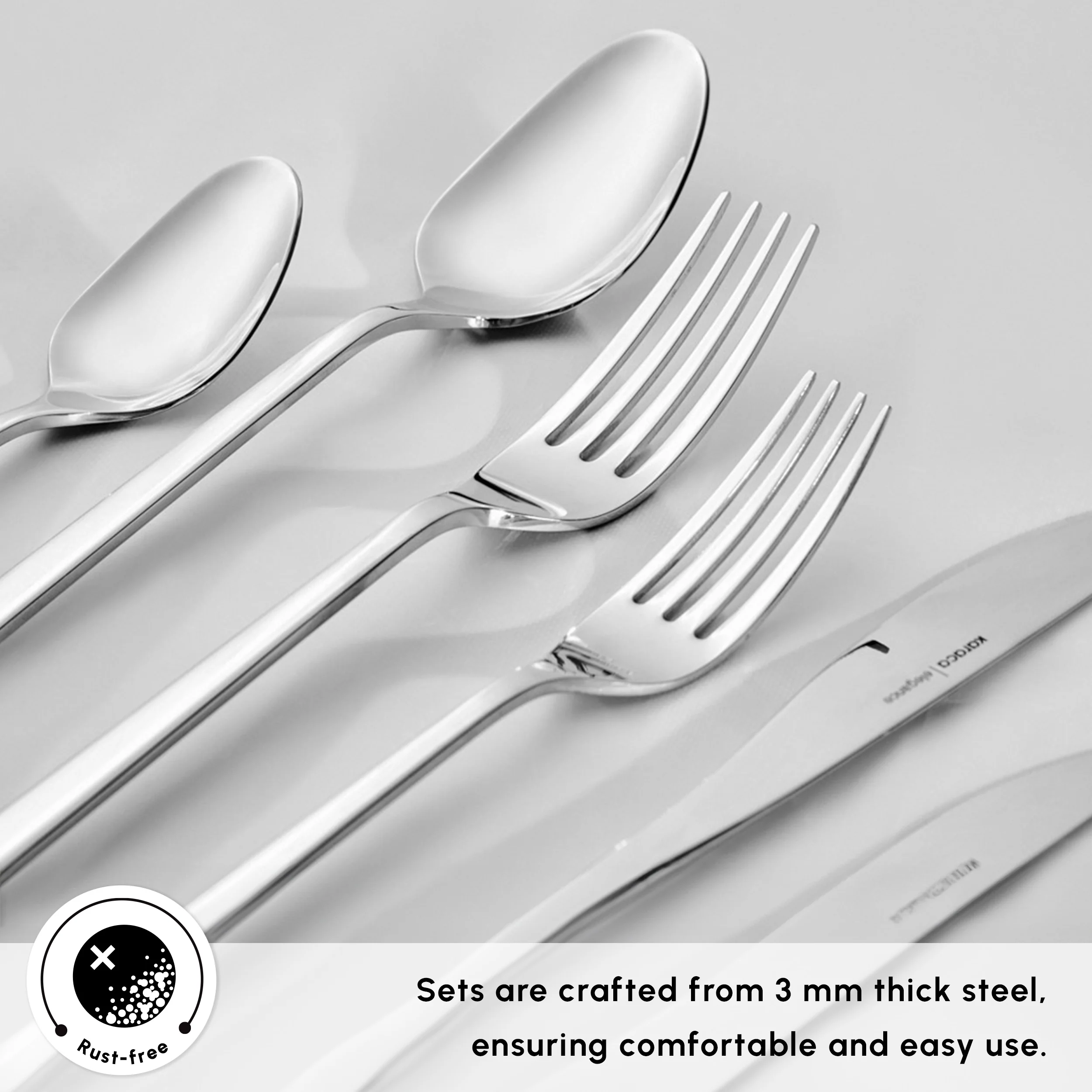 Karaca New Everest 84-Piece Stainless Steel Cutlery Set for 12 People, Silver - Image 7