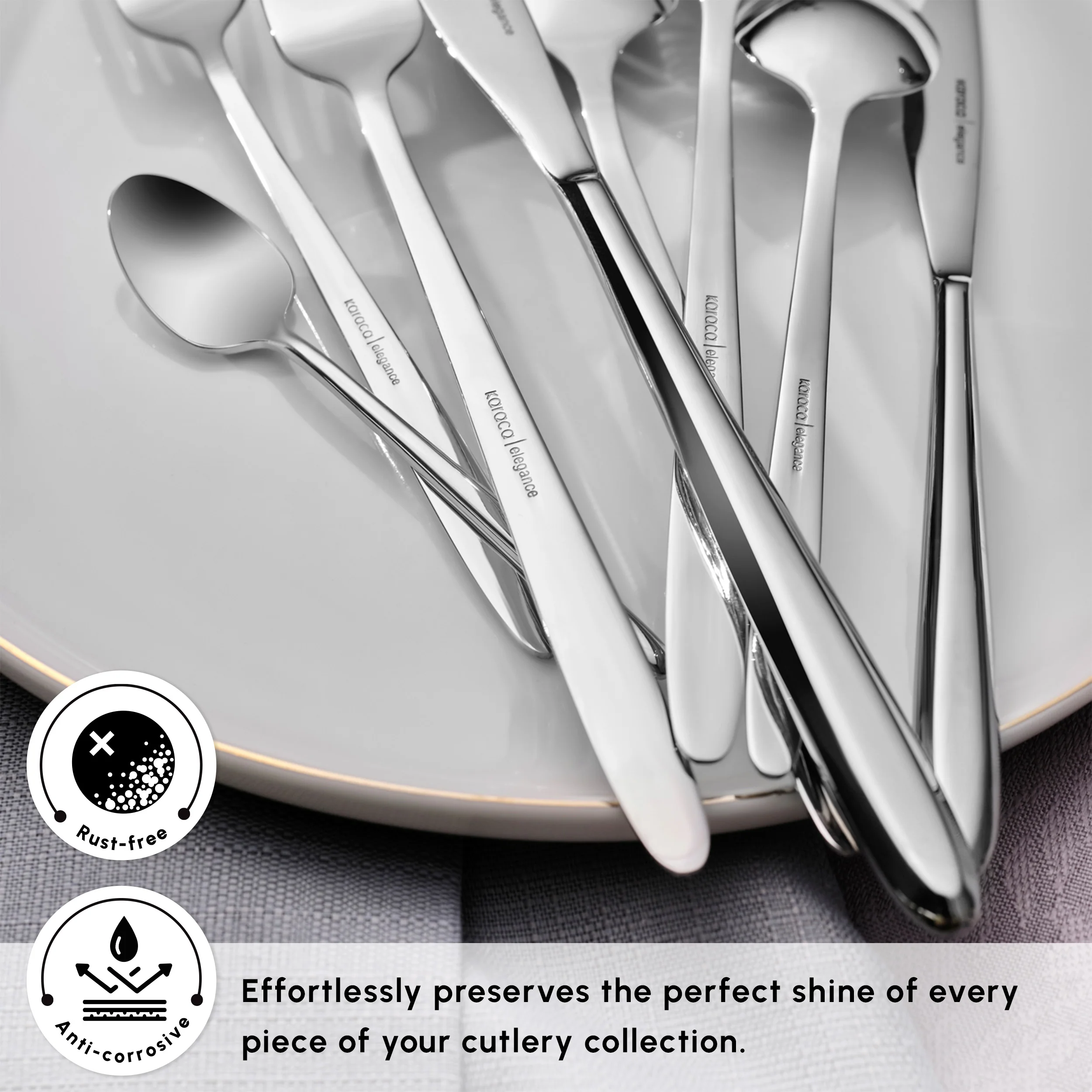 Karaca New Flow 84-Piece Stainless Steel Cutlery Set for 12 People, Silver - Image 7