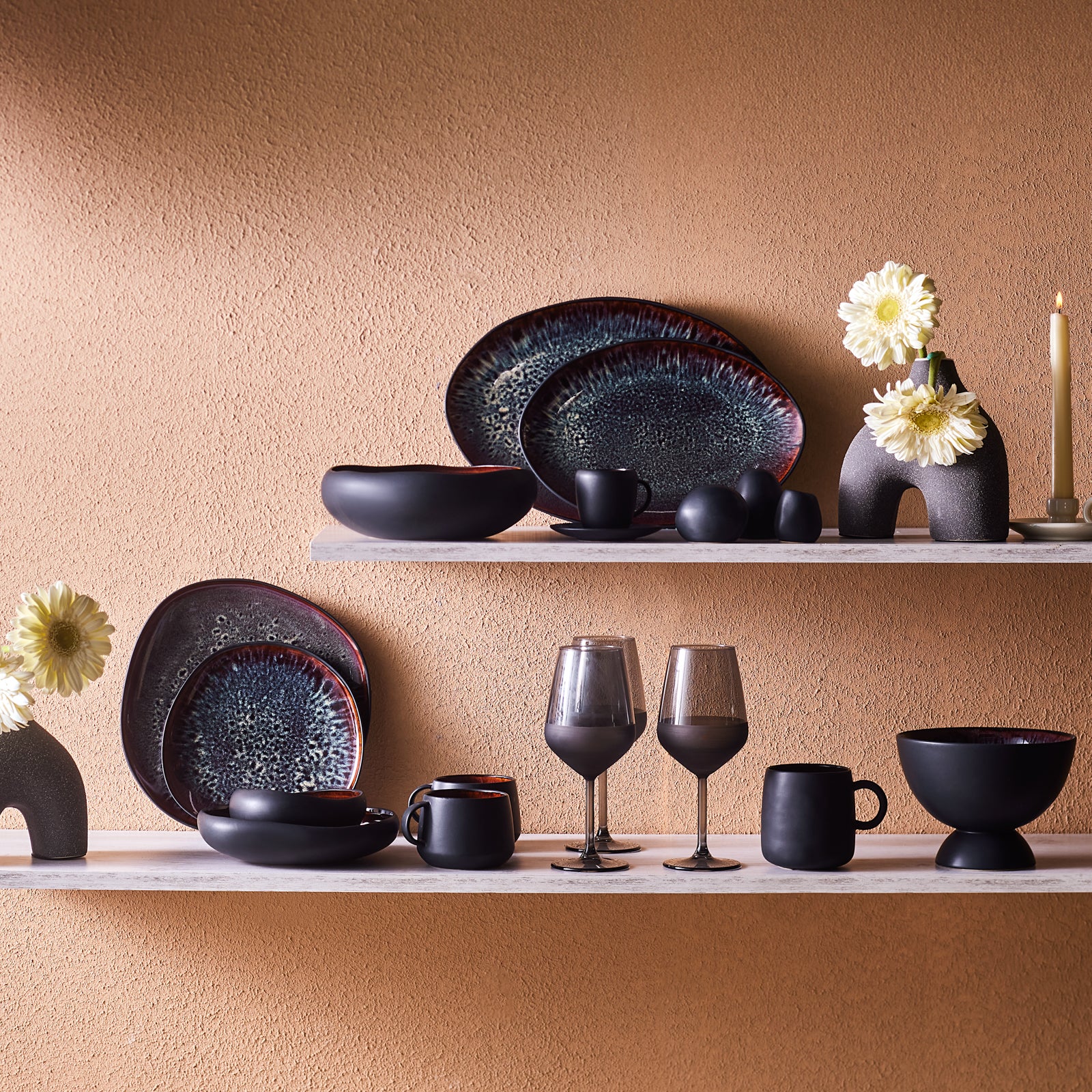 Karaca Earth Collection New Galactic Reactive Glaze Large Serving Platter, 36cm, Black - Image 4