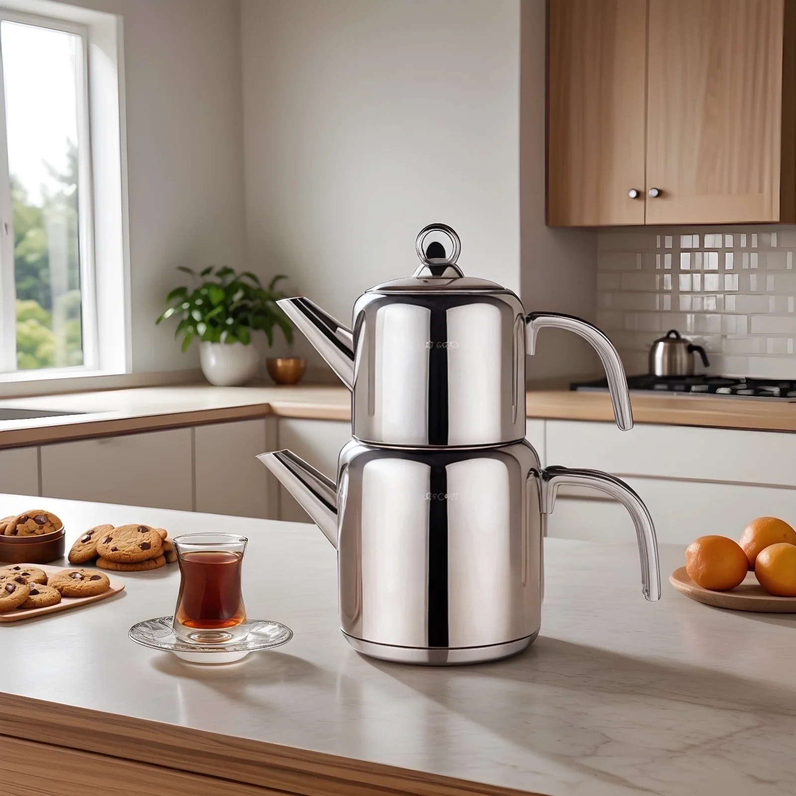 Karaca New Mani Stainless Steel Midi Size Teapot Set, Large, Silver - Image 4