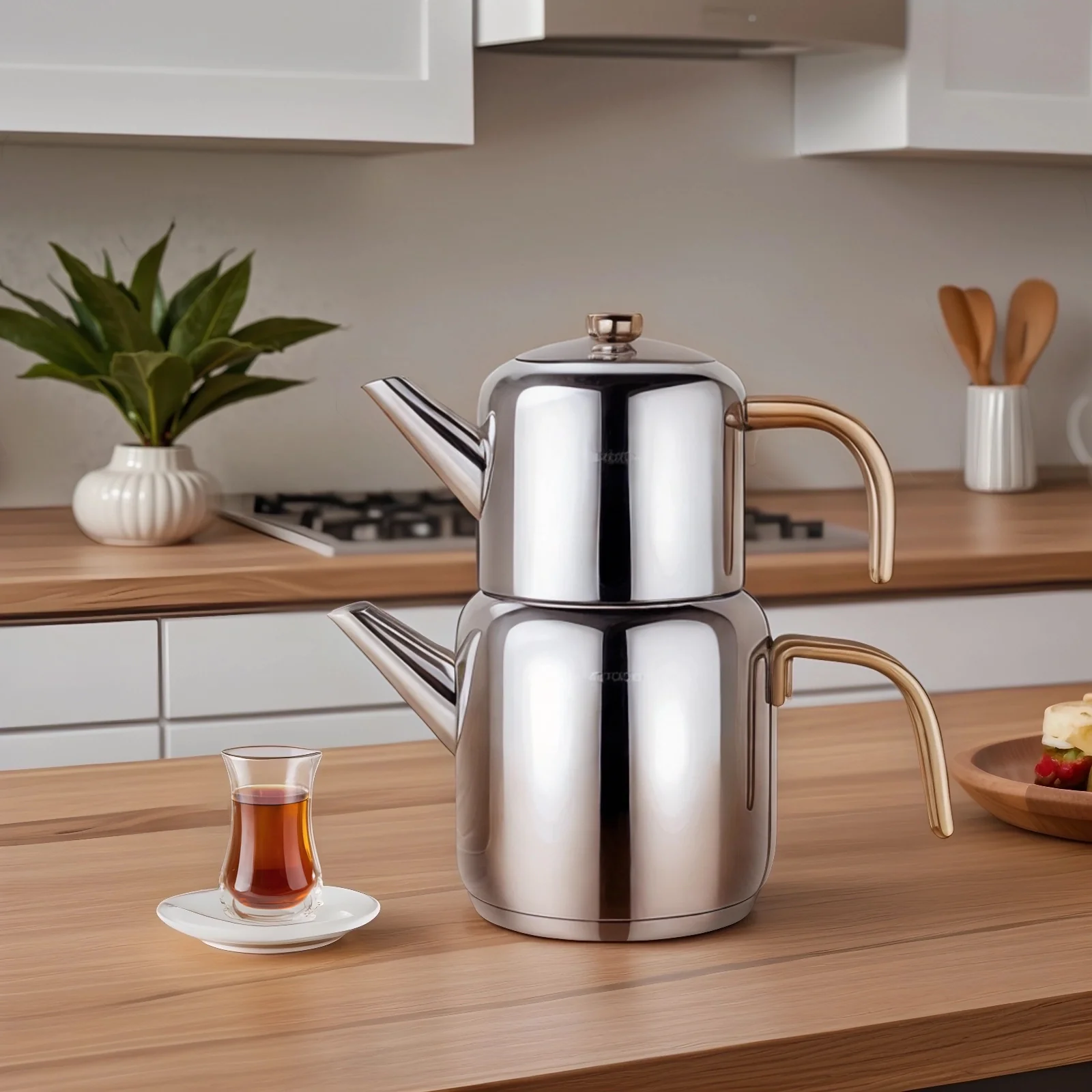 Karaca New Mira Midi Size Stainless Steel Teapot Set, Large, Gold - Image 4