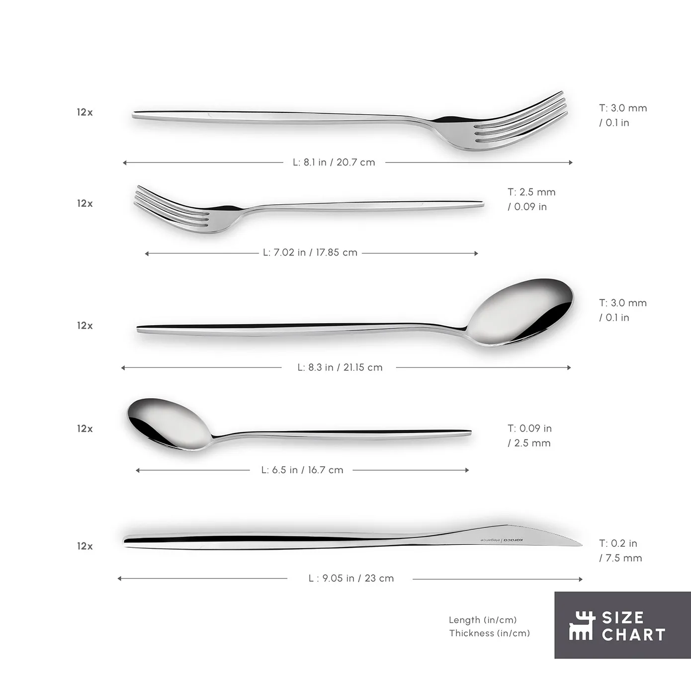 Karaca New Porto 60-Piece Stainless Steel Cutlery Set for 12 People, Platinum - Image 3