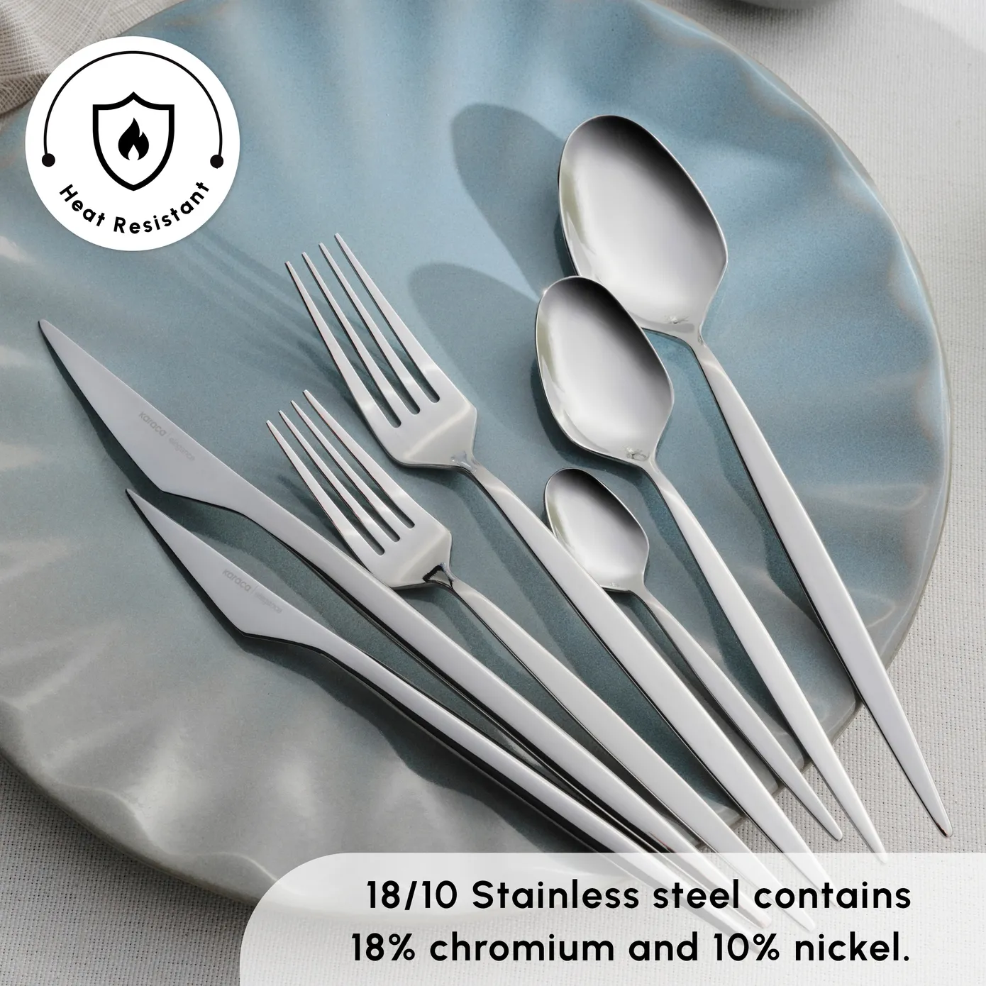 Karaca New Thor 84-Piece Stainless Steel Cutlery Set for 12 People, Silver - Image 4