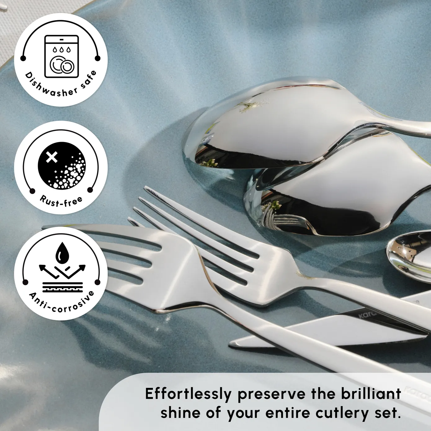Karaca New Thor 84-Piece Stainless Steel Cutlery Set for 12 People, Silver - Image 5