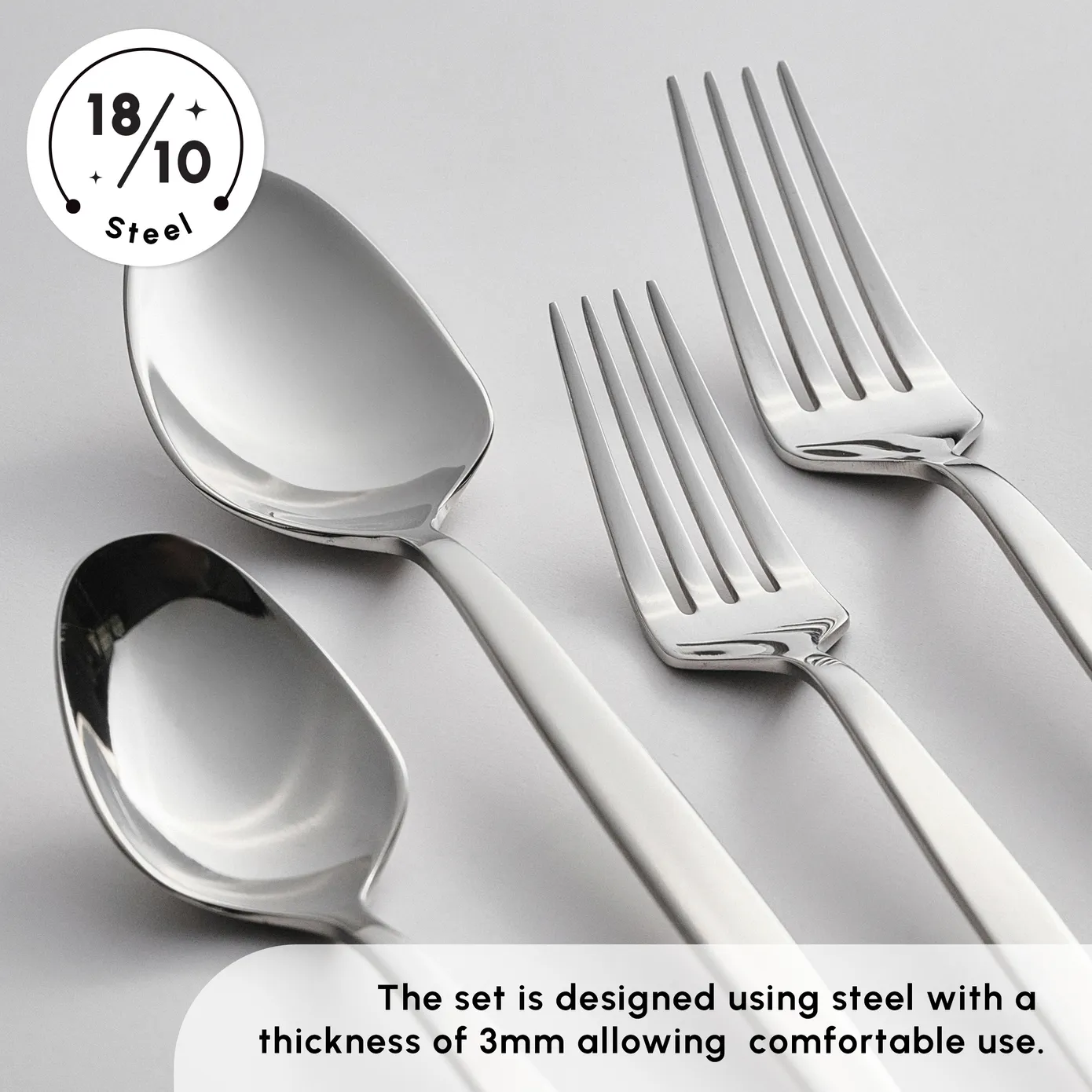 Karaca New Thor 84-Piece Stainless Steel Cutlery Set for 12 People, Silver - Image 9