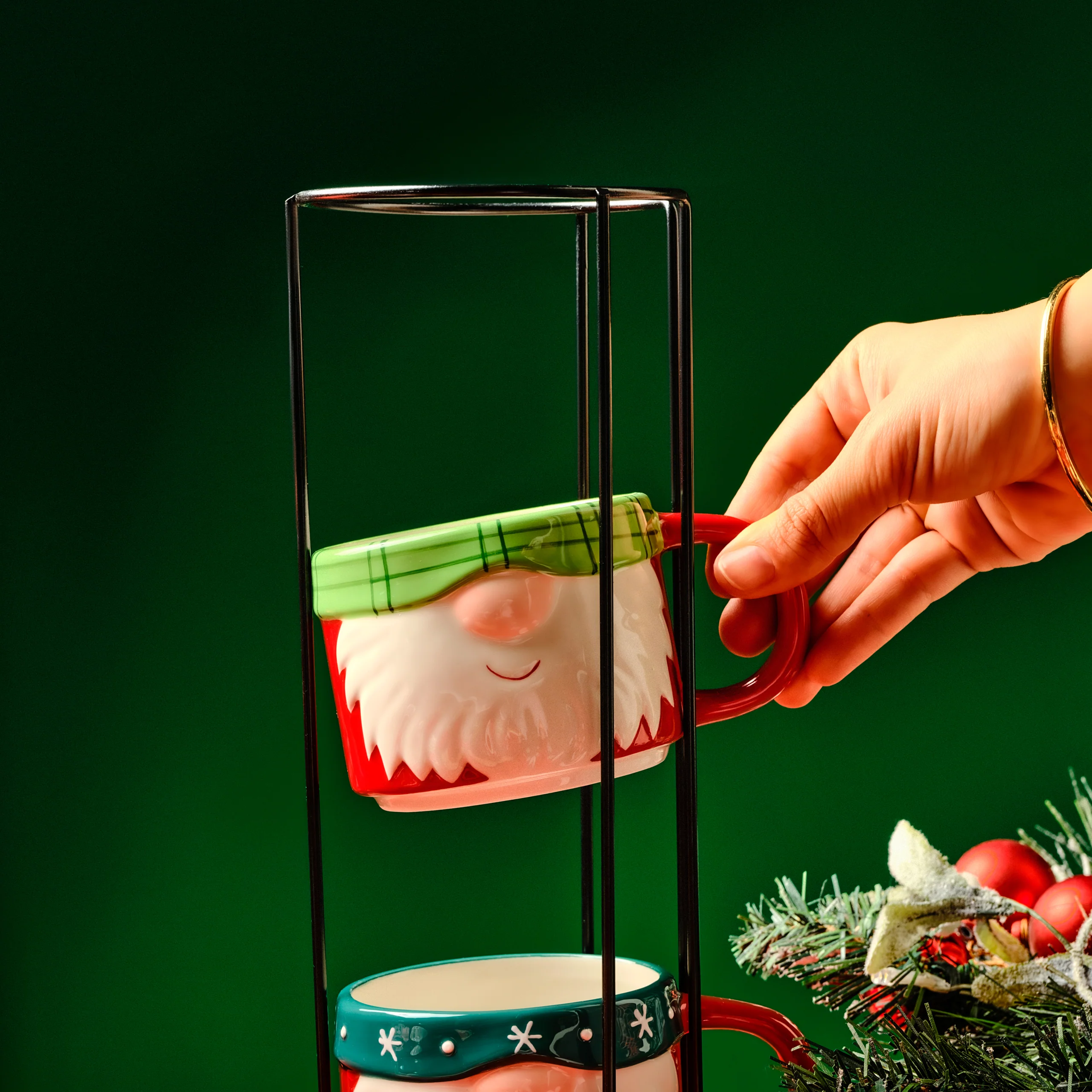 Karaca New Year Christmas Santa Mug with Stand, Multi - Image 5