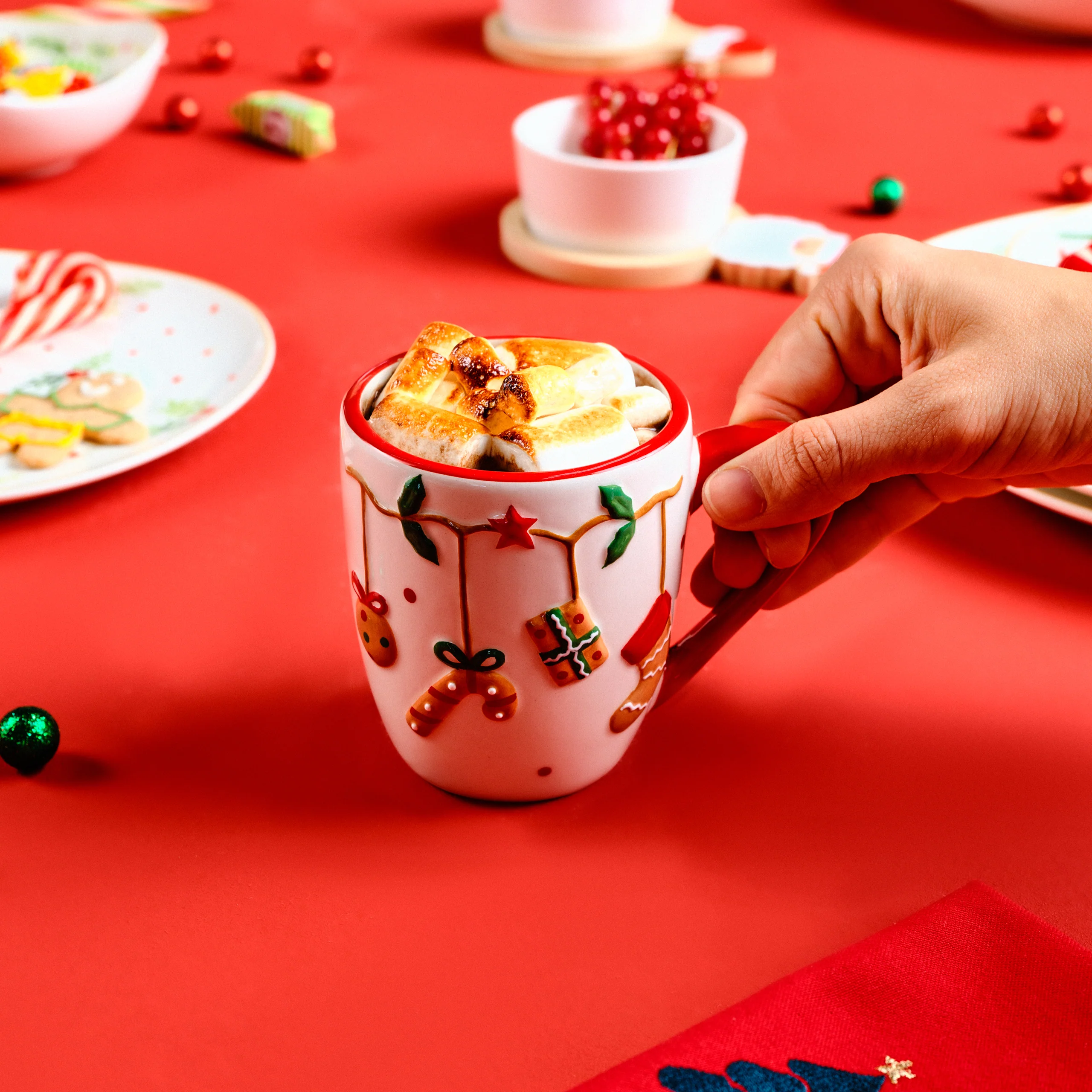 Karaca New Year Christmas Candy Cane Mug, Multi - Image 5