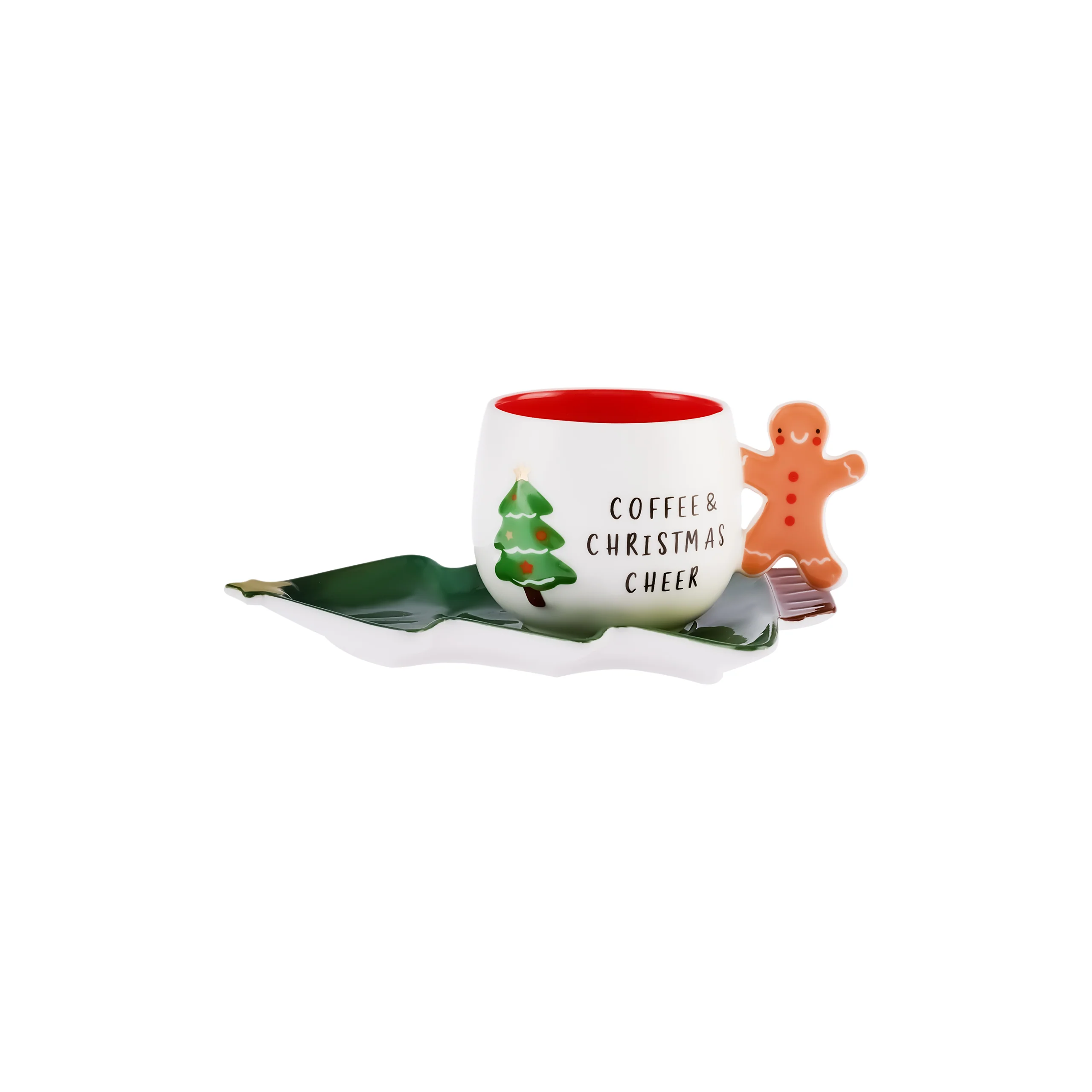 Karaca New Year Christmas 2-Piece Porcelain Tea Cup and Saucer Set, 180ml, White Green - Image 3