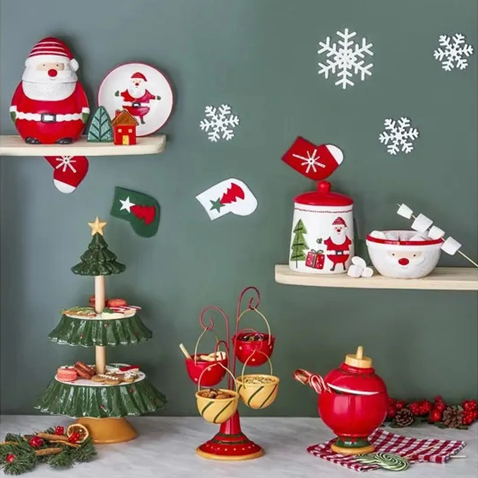 Karaca New Year Christmas Corrousel Ceramic Snack Bowl with Stand, 32cm, Multi - Image 3