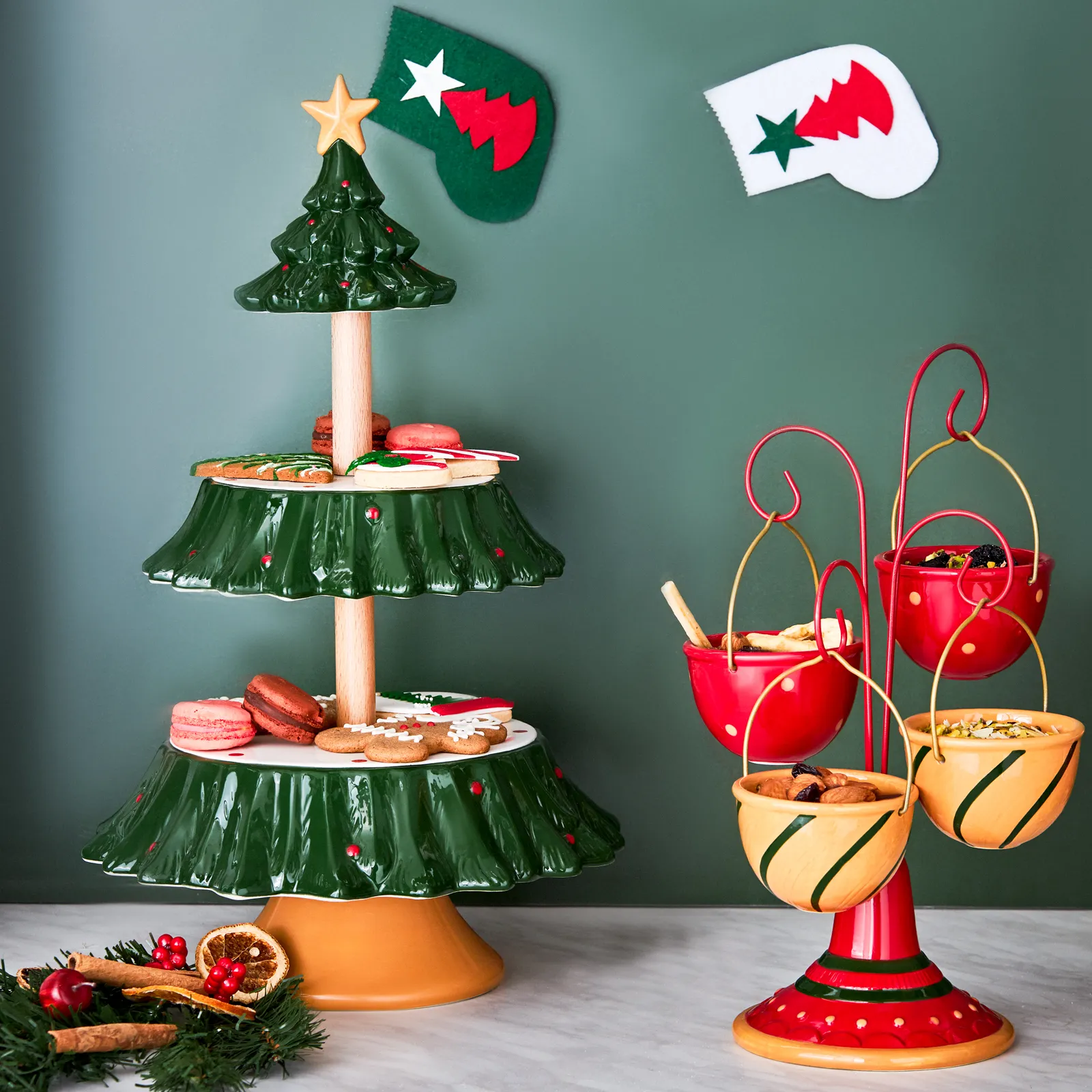 Karaca New Year Christmas Corrousel Ceramic Snack Bowl with Stand, 32cm, Multi - Image 5