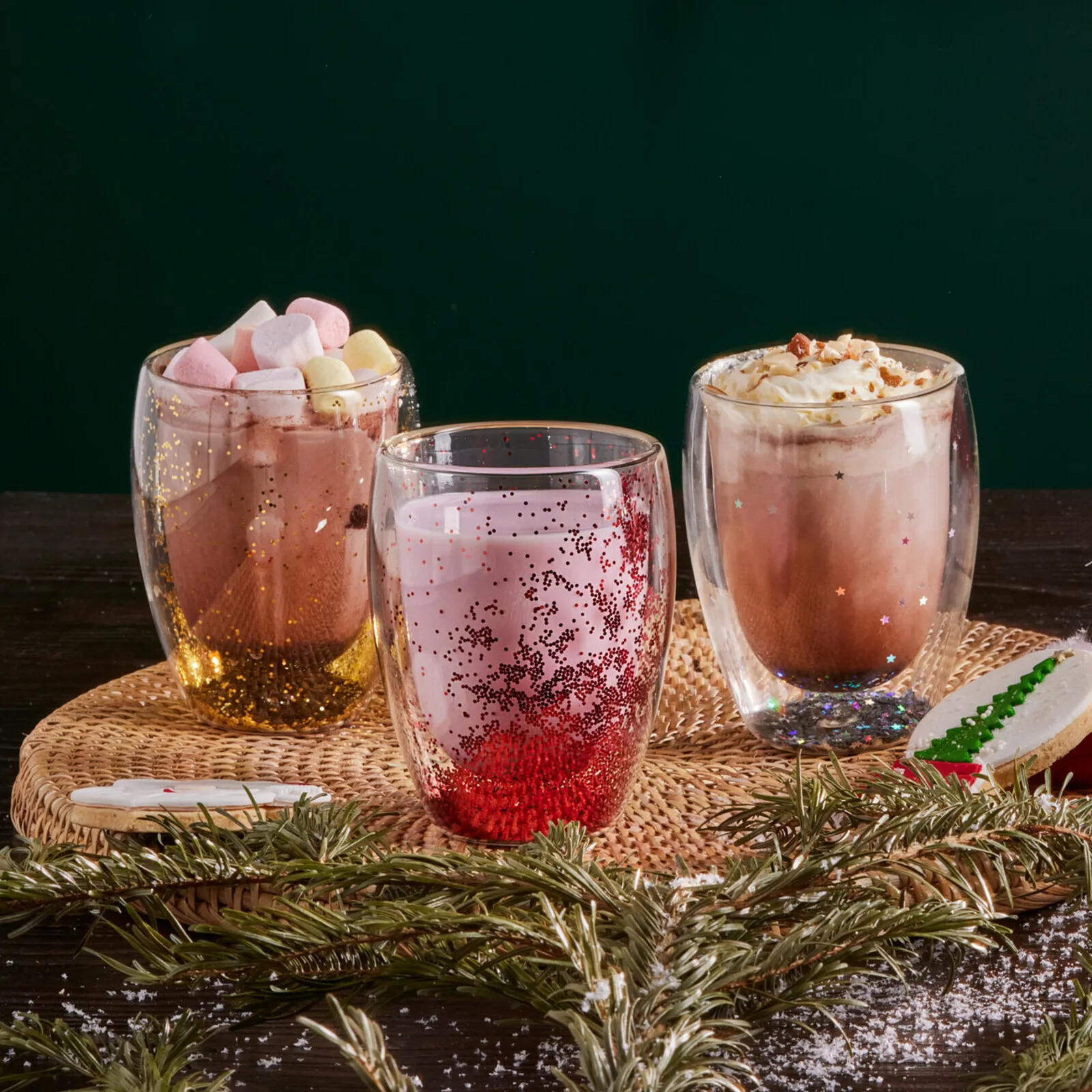 Karaca New Year Christmas Pia Glass Glitter Tumbler Glass, 350ml, Gold - Image 3