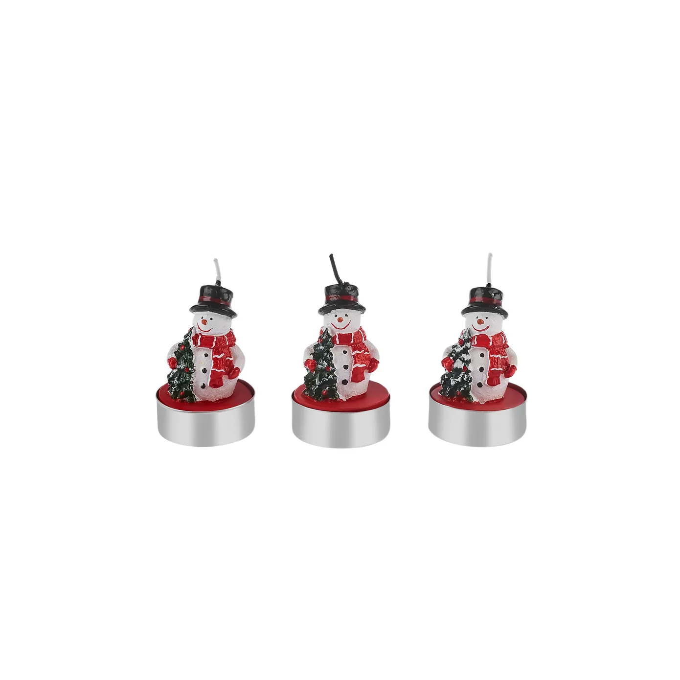 Karaca New Year Christmas Snowman Tealights, 3 Piece, 18.5cmx6.7cm, Red Multi - Image 3