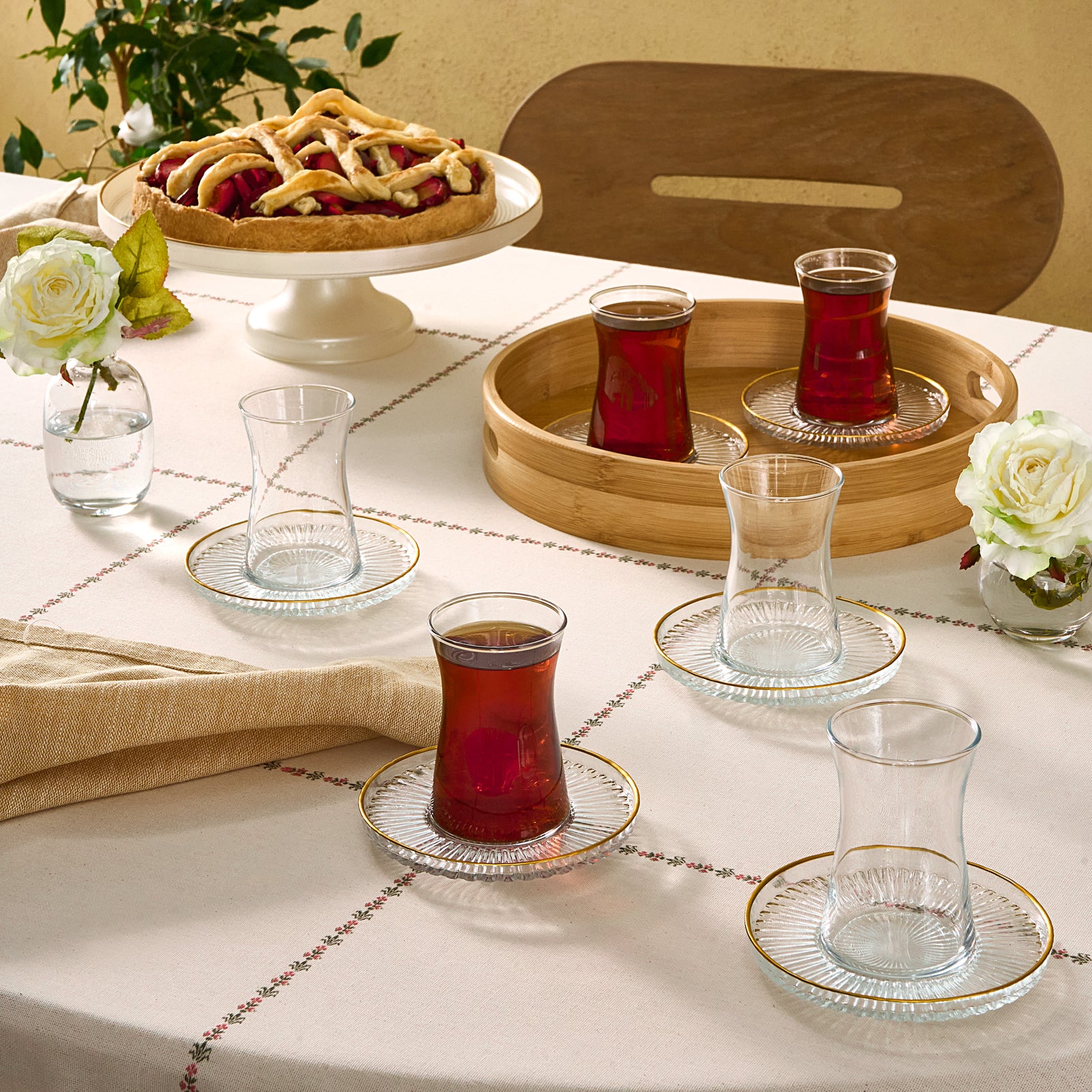 Karaca Nilufer 12-Piece Turkish Tea Set for 6 People, Clear - Image 2