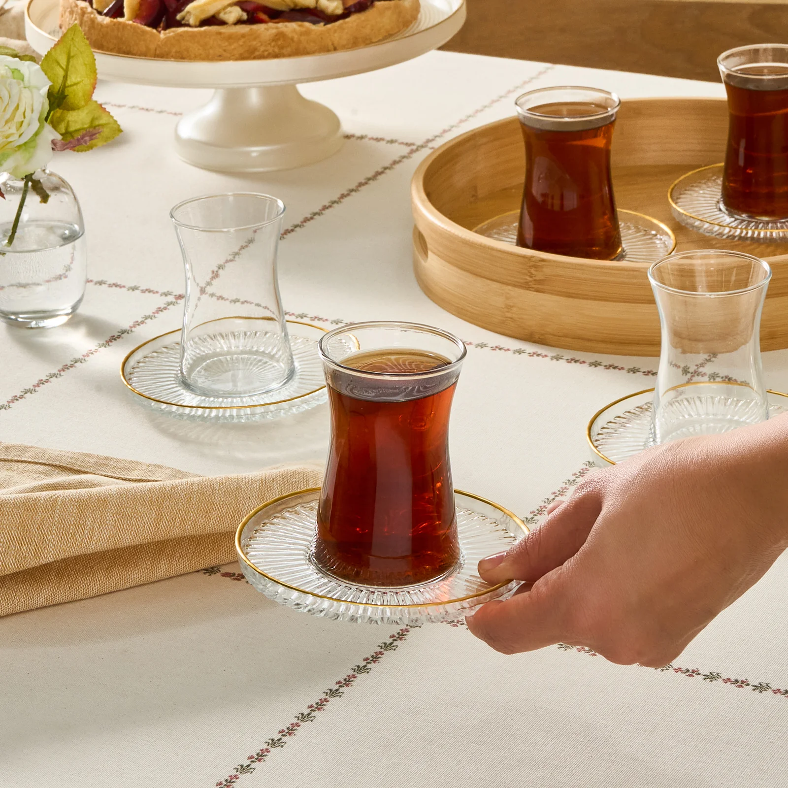 Karaca Nilufer 12-Piece Turkish Tea Set for 6 People, Clear - Image 3