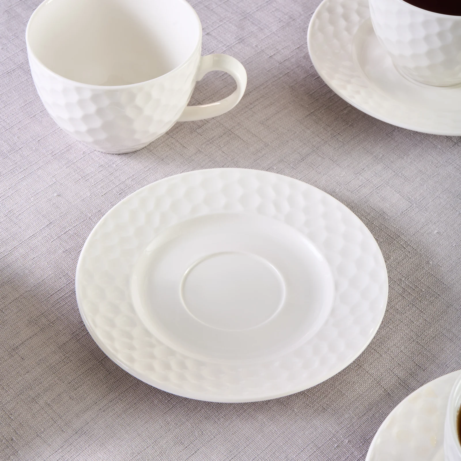 Karaca Nora Embossed 12-Piece Bone China Tea Cup and Saucer Set for 6 People, 220ml, White - Image 2