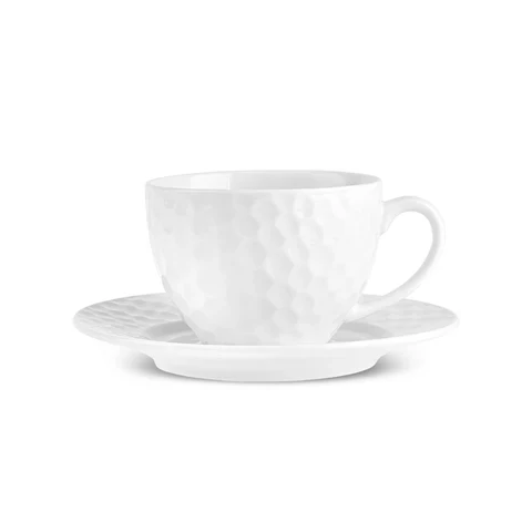 Karaca Nora Embossed 12-Piece Bone China Tea Cup and Saucer Set for 6 People, 220ml, White - Image 8
