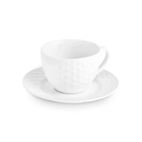 Karaca Nora Embossed 12-Piece Bone China Tea Cup and Saucer Set for 6 People, 220ml, White - Image 9