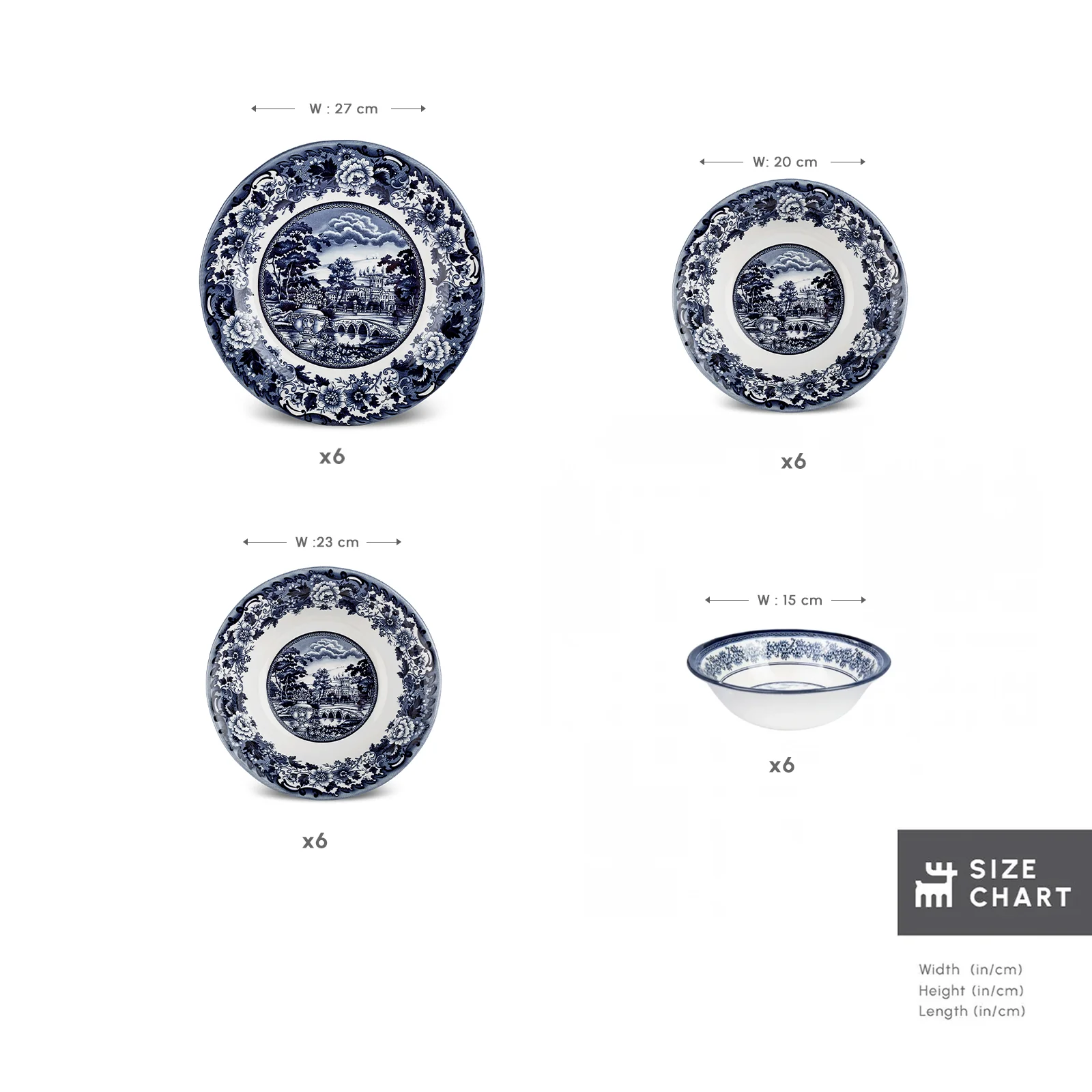 Karaca Old Town 24-Piece Stoneware Dinner Set for 6 People, Blue - Image 2