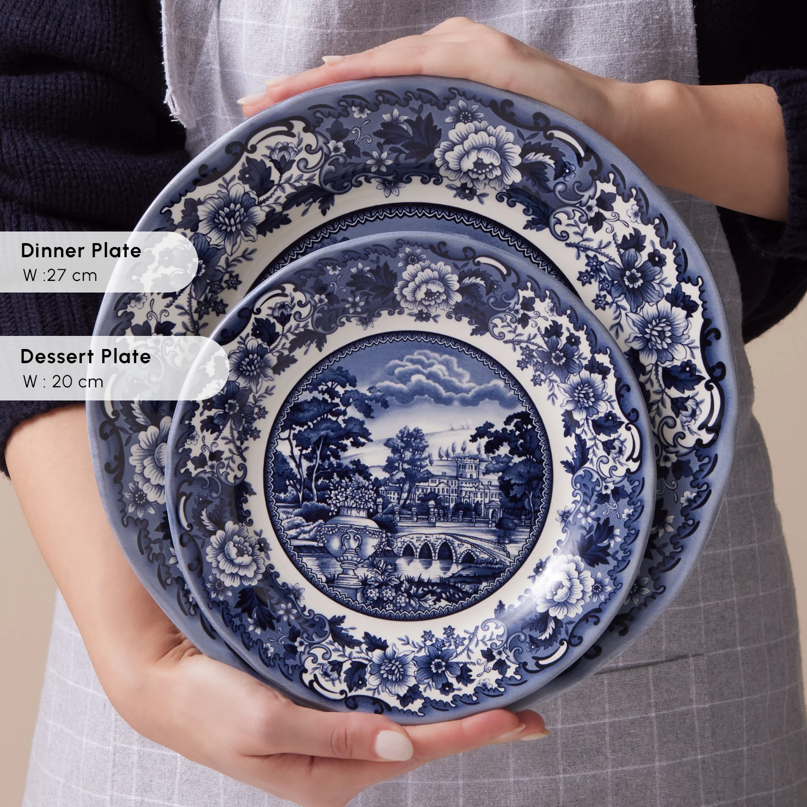 Karaca Old Town 24-Piece Stoneware Dinner Set for 6 People, Blue - Image 6