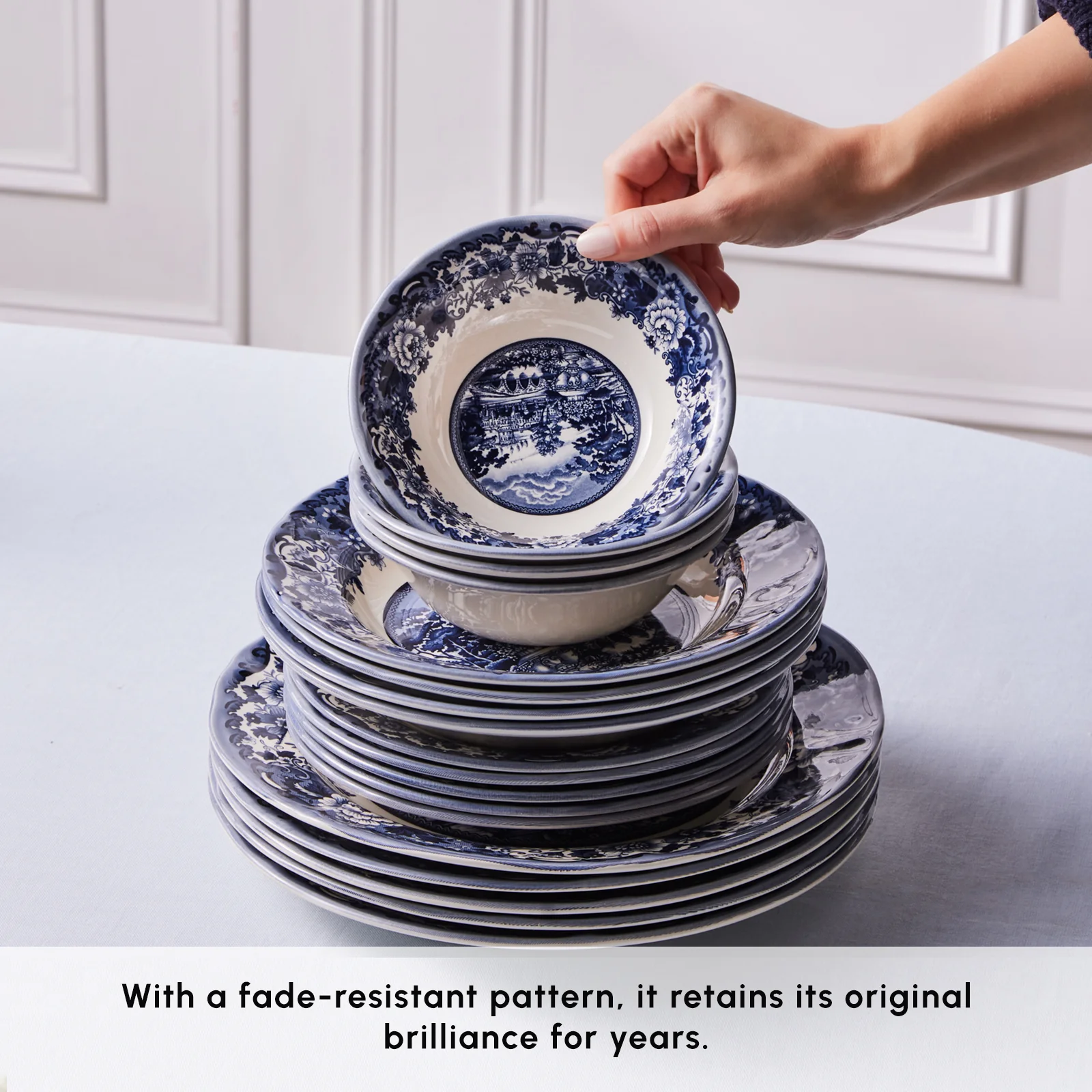 Karaca Old Town 24-Piece Stoneware Dinner Set for 6 People, Blue - Image 7