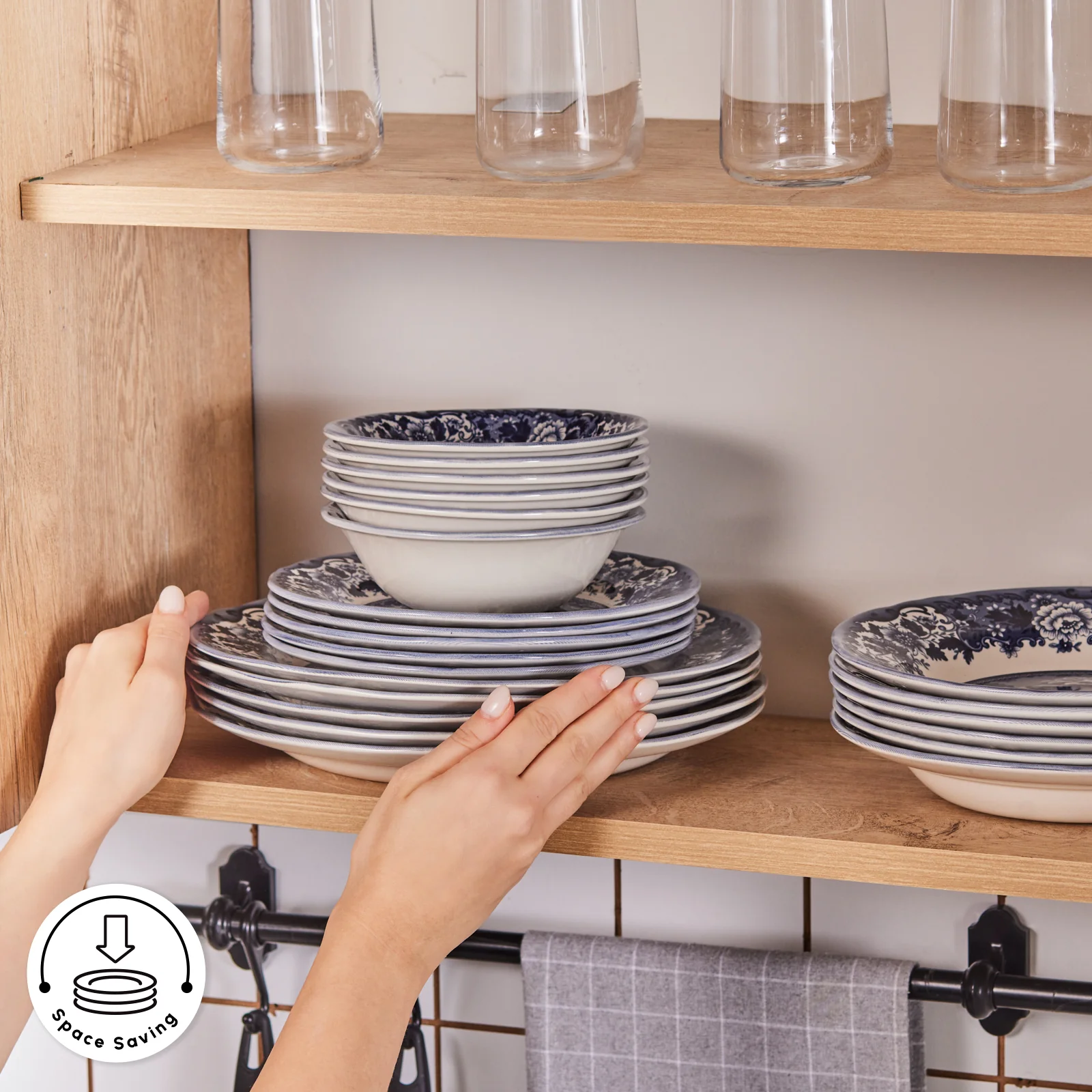 Karaca Old Town 24-Piece Stoneware Dinner Set for 6 People, Blue - Image 8