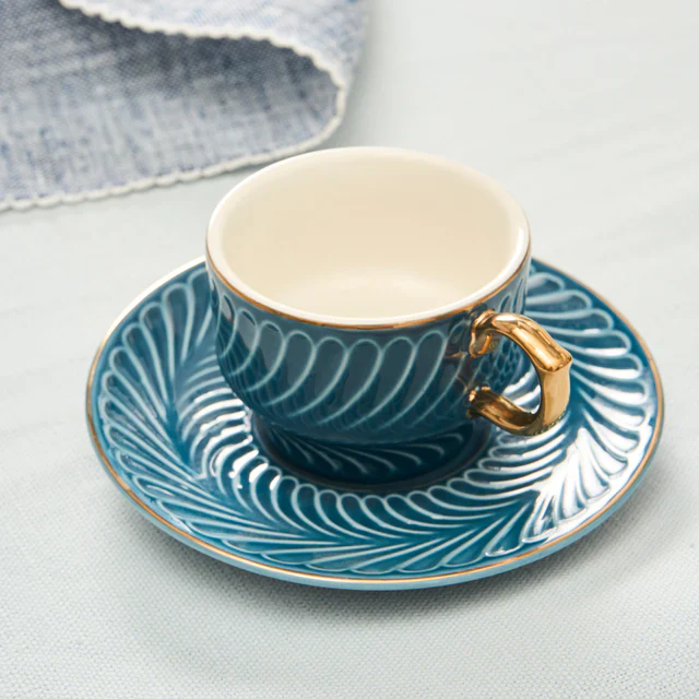 Karaca Olympian 12-Piece Porcelain Turkish Coffee Cup Set for 6 People, 90ml, Blue - Image 3