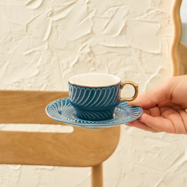 Karaca Olympian 12-Piece Porcelain Turkish Coffee Cup Set for 6 People, 90ml, Blue - Image 4