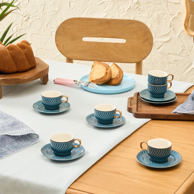 Karaca Olympian 12-Piece Porcelain Turkish Coffee Cup Set for 6 People, 90ml, Blue - Image 5