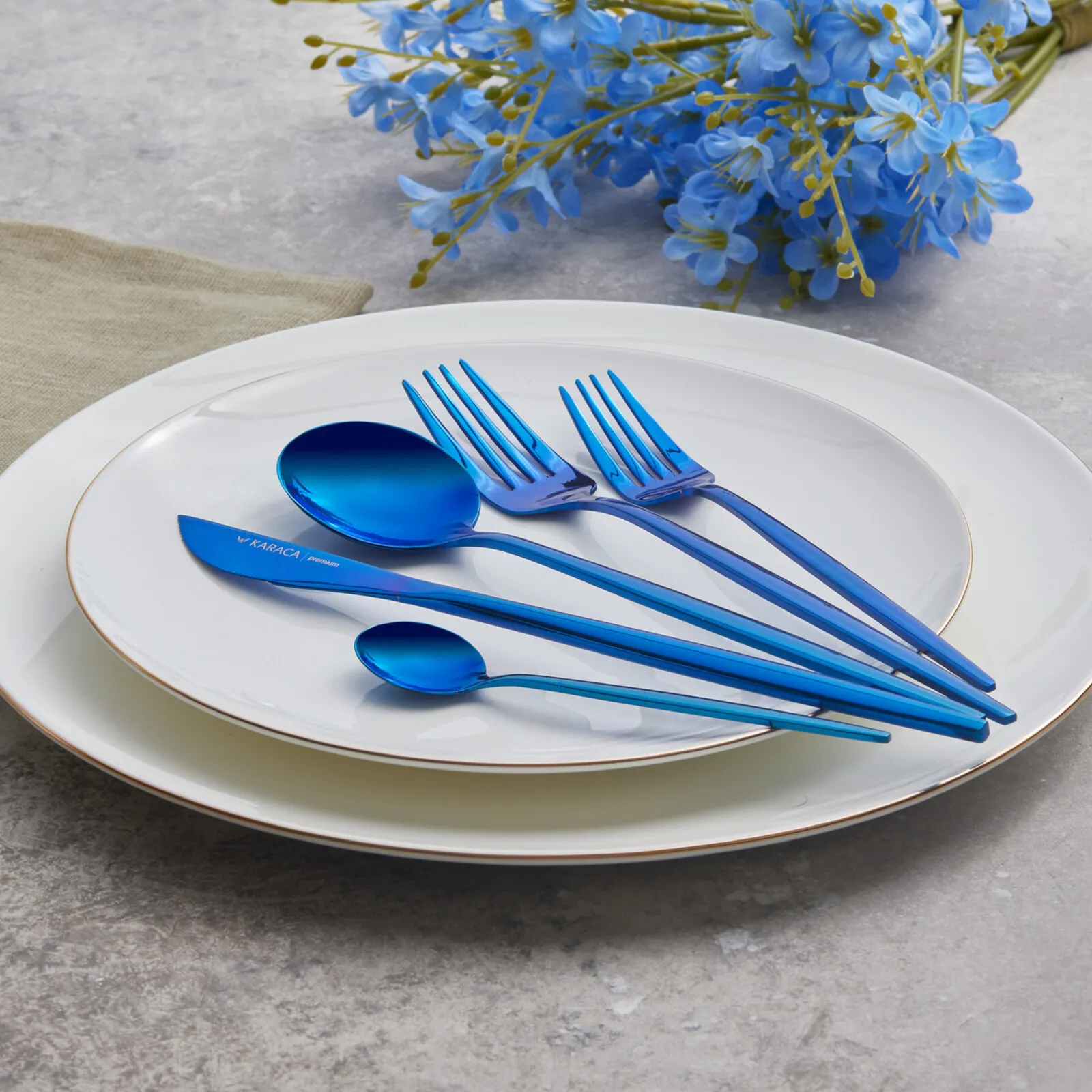 Karaca Orion 30-Piece Stainless Steel Cutlery Set for 6 People, Blue - Image 3