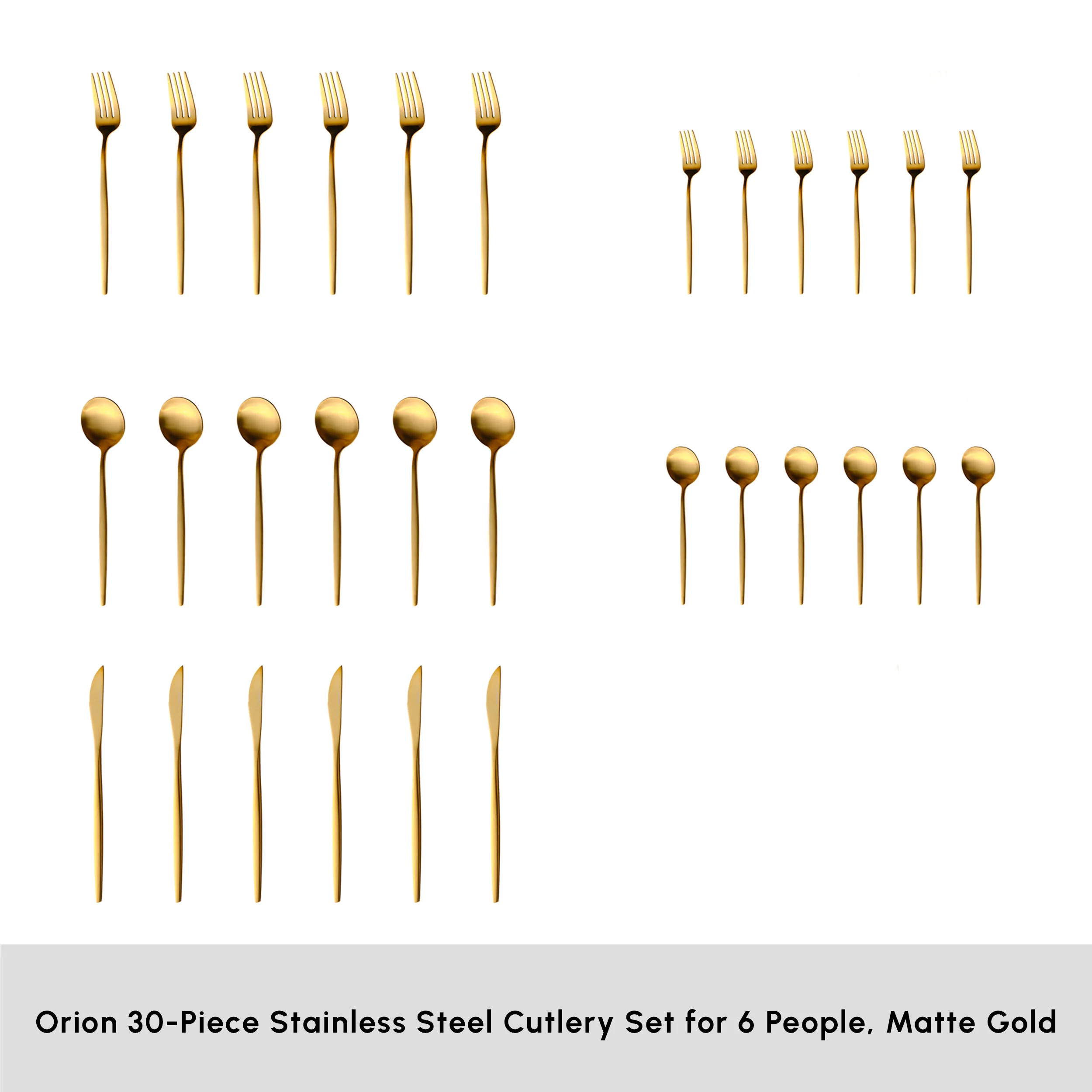 Karaca Orion 30-Piece Stainless Steel Cutlery Set for 6 People, Matte Gold - Image 3