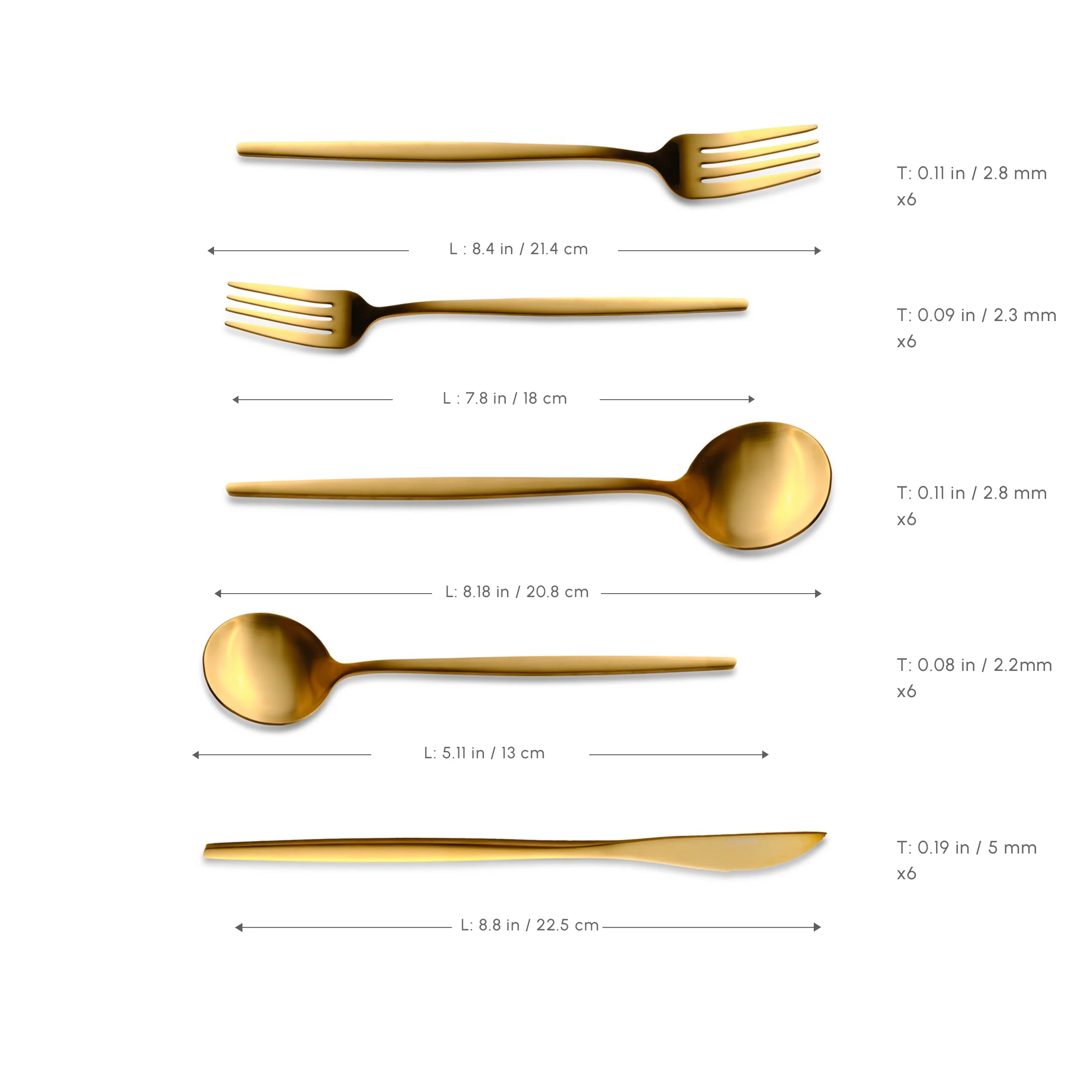 Karaca Orion 30-Piece Stainless Steel Cutlery Set for 6 People, Matte Gold - Image 3