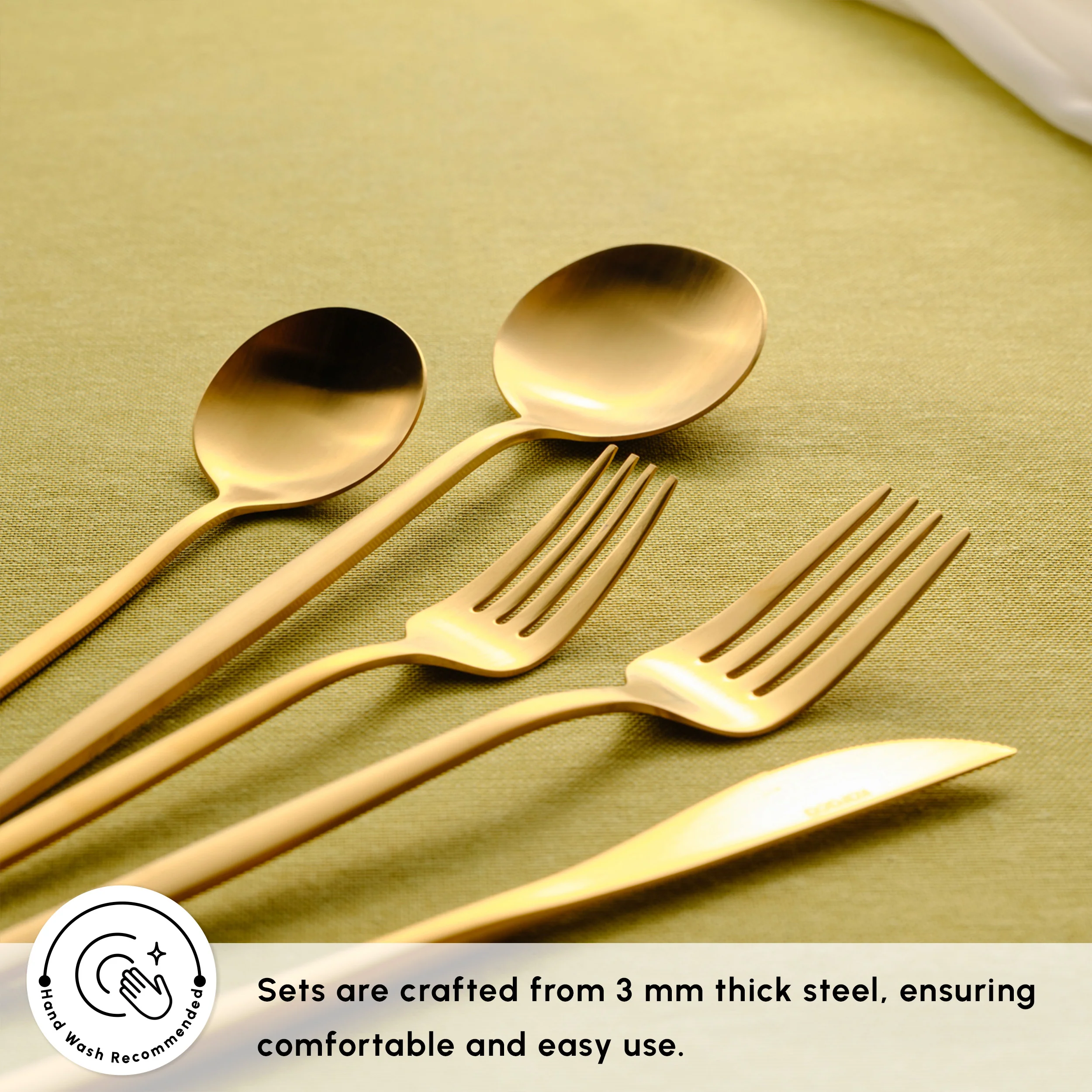 Karaca Orion 30-Piece Stainless Steel Cutlery Set for 6 People, Matte Gold - Image 6