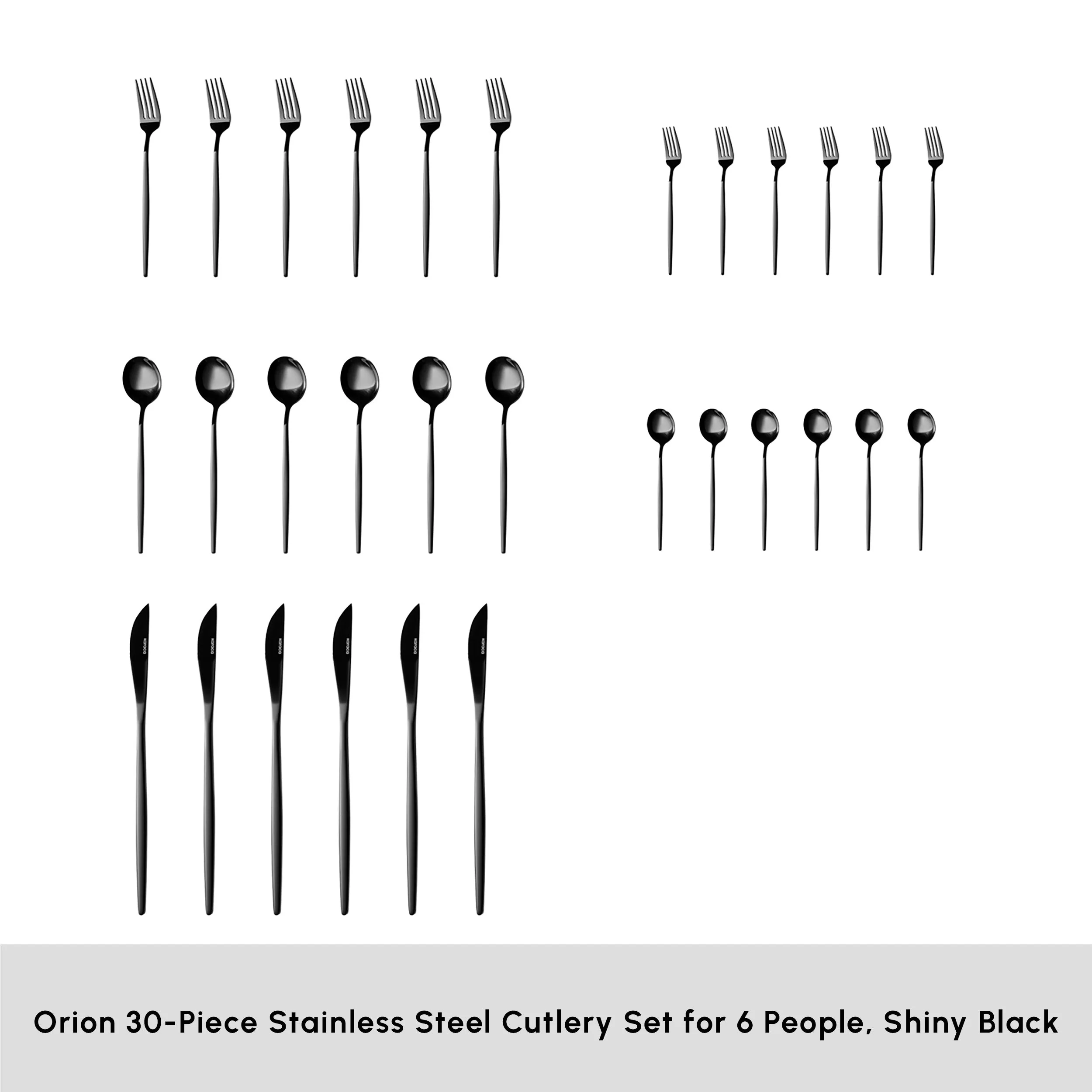 Karaca Orion 30-Piece Stainless Steel Cutlery Set for 6 People, Shiny Black - Image 2