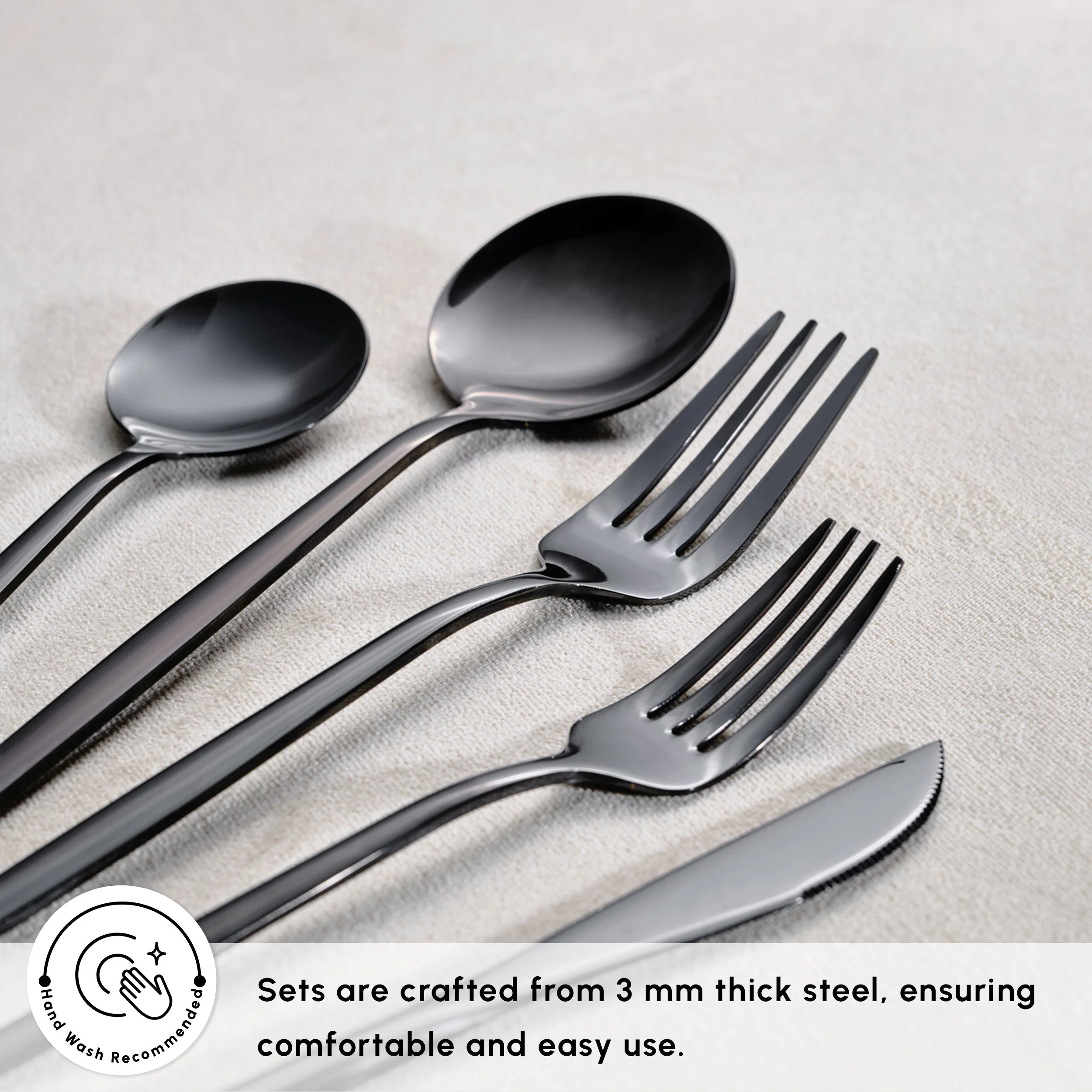 Karaca Orion 30-Piece Stainless Steel Cutlery Set for 6 People, Shiny Black - Image 6