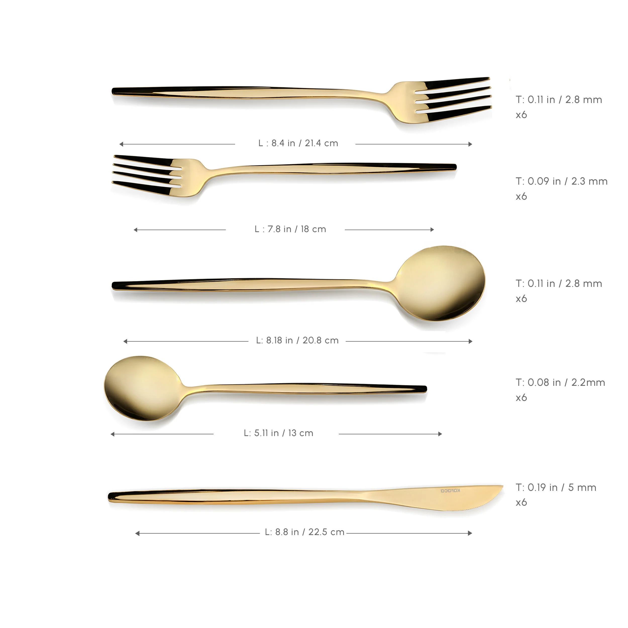 Karaca Orion 30-Piece Stainless Steel Cutlery Set for 6 People, Shiny Gold - Image 4