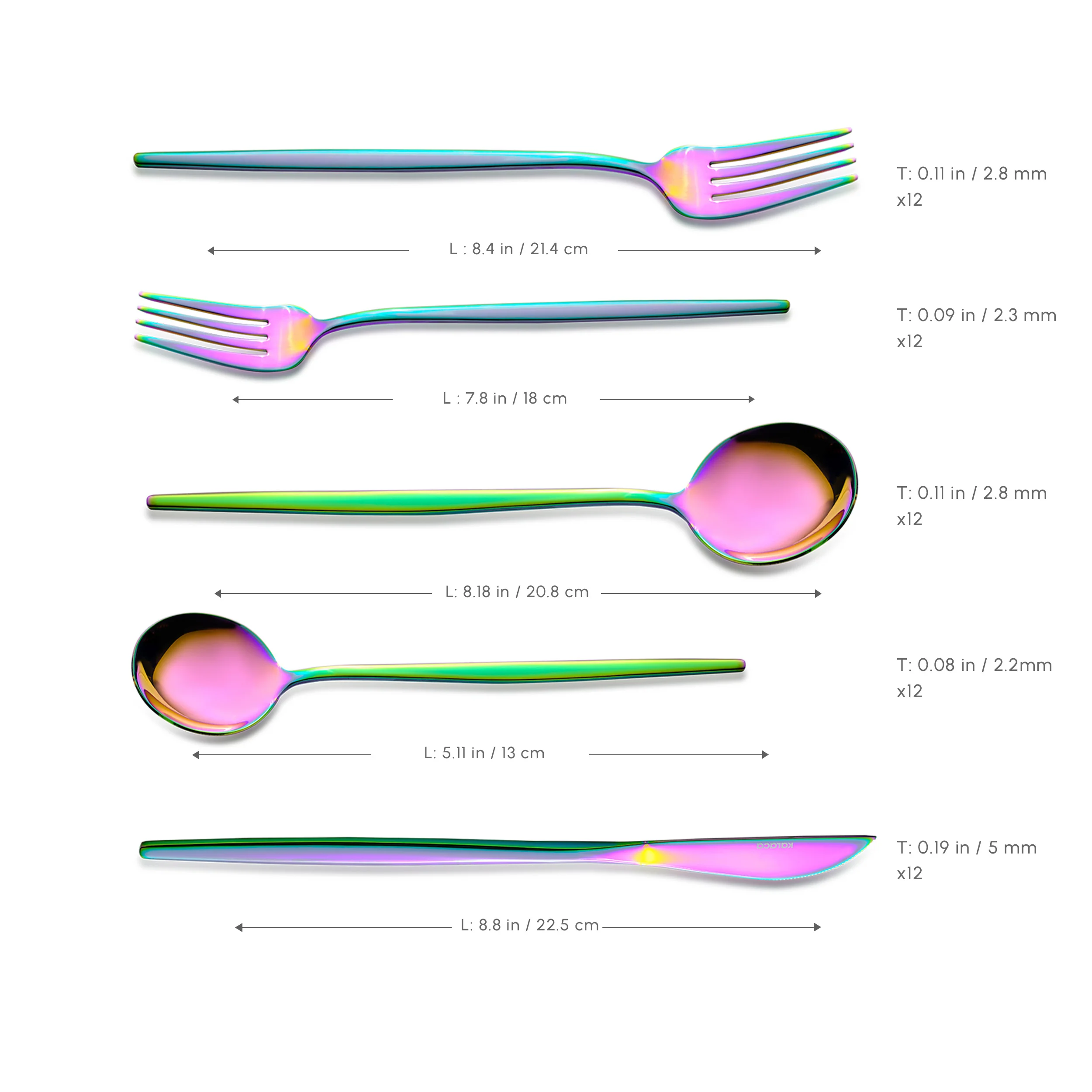 Karaca Orion Silver 60-Piece Cutlery Set for 12-People, Rainbow - Image 3