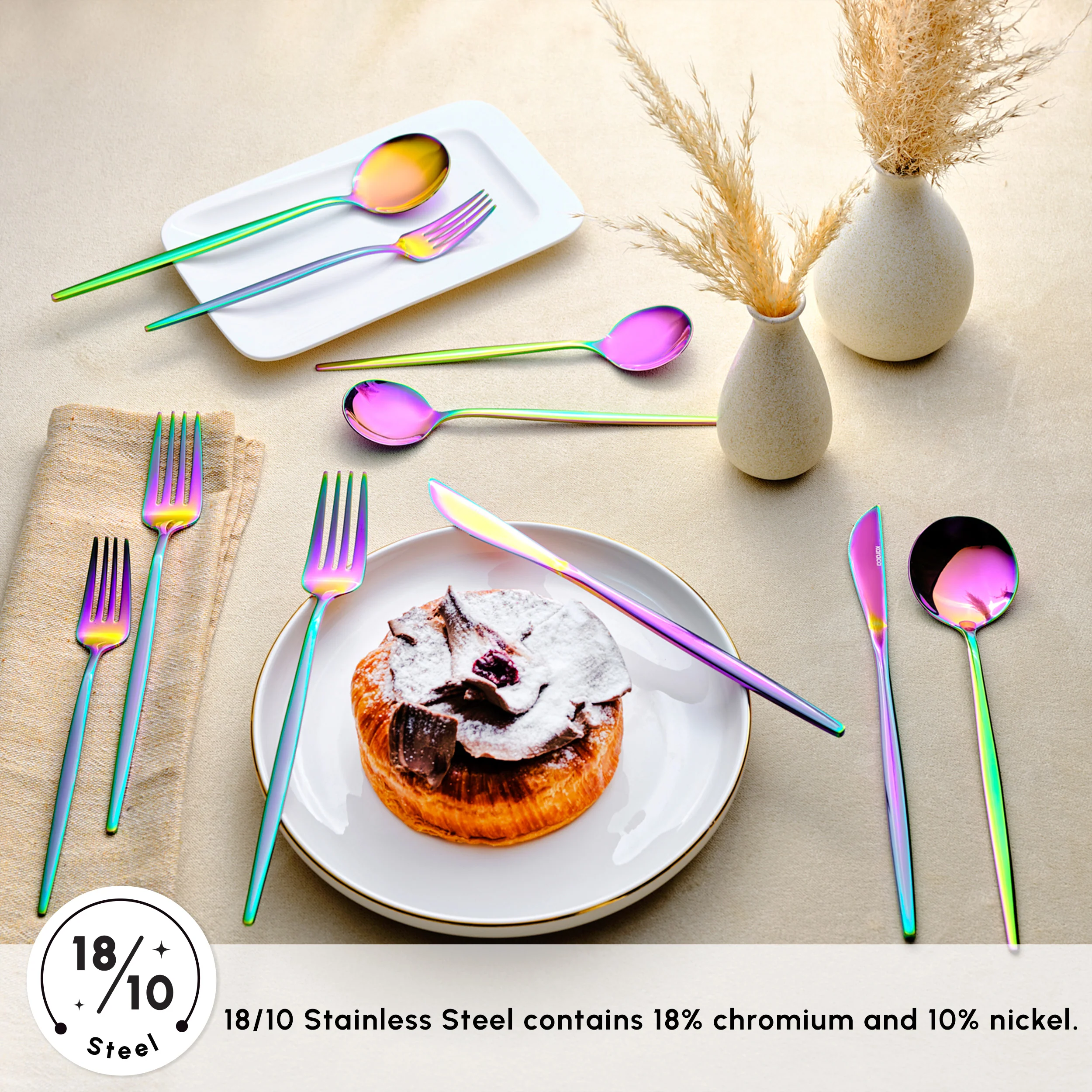 Karaca Orion Silver 60-Piece Cutlery Set for 12-People, Rainbow - Image 4