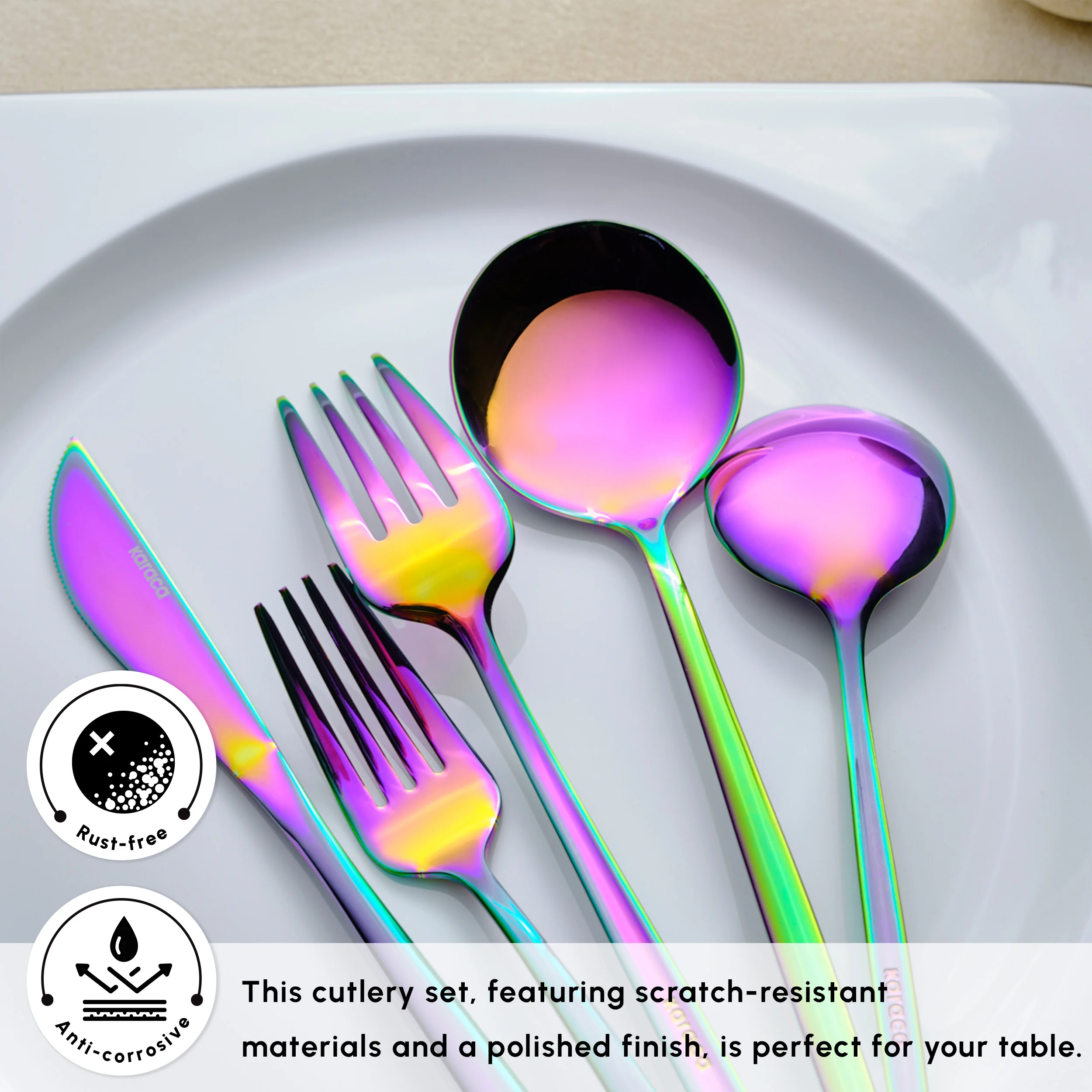 Karaca Orion Silver 60-Piece Cutlery Set for 12-People, Rainbow - Image 5