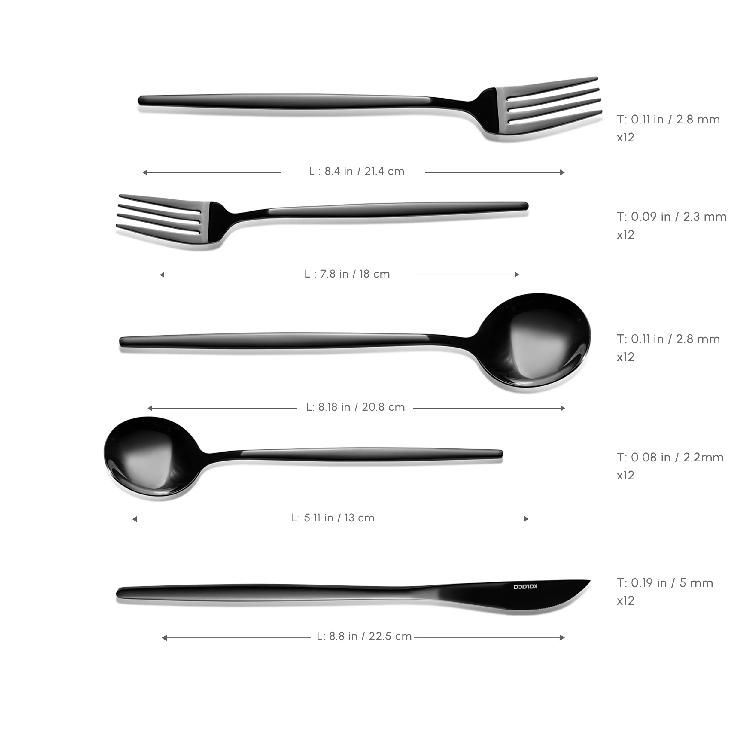 Karaca Orion 60-Piece Stainless Steel Cutlery Set for 12 People, Shiny Black - Image 3