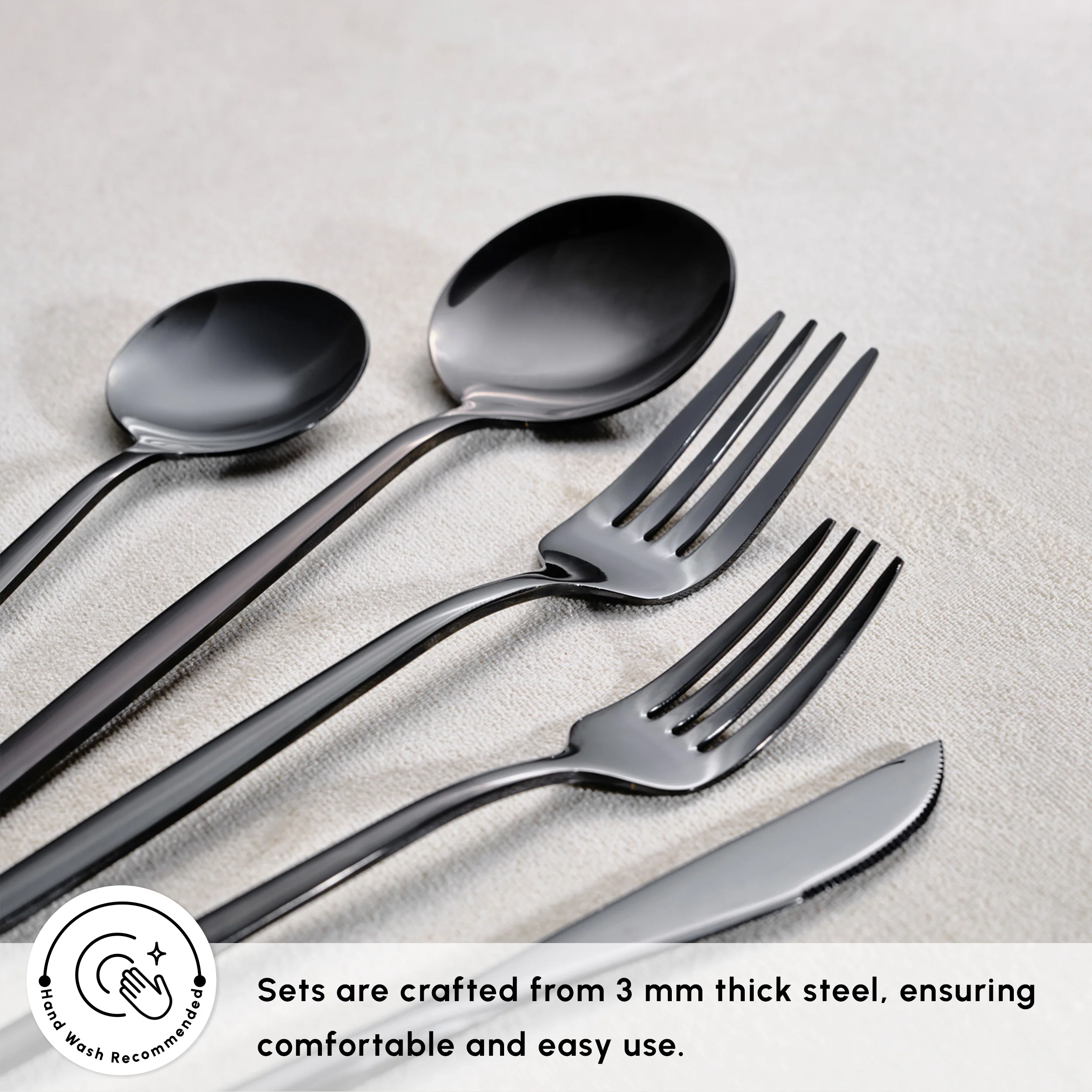 Karaca Orion 60-Piece Stainless Steel Cutlery Set for 12 People, Shiny Black - Image 6