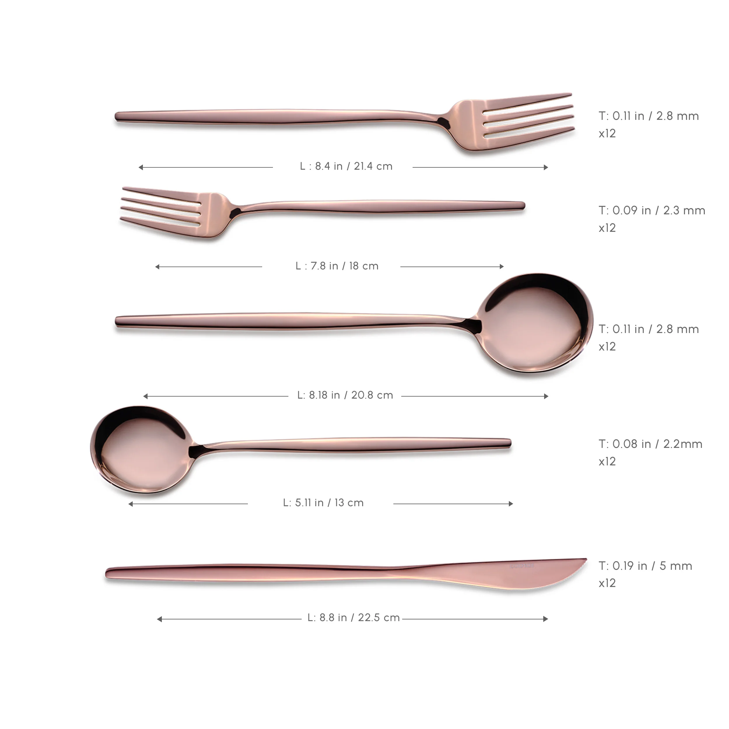 Karaca Orion 60-Piece Stainless Steel Cutlery Set for 12 People, Rose Gold - Image 3